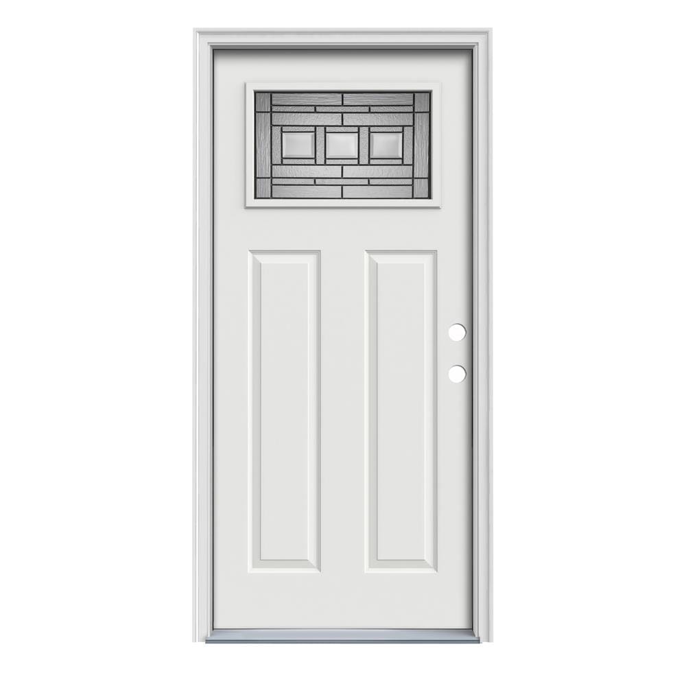 JELD-WEN LOWOLJW167701054 Craftsman 32-in x 80-in x 4-9/16-in Steel Craftsman Left-hand inswing Modern White Painted Prehung Front Door with Brickmould Insulating core