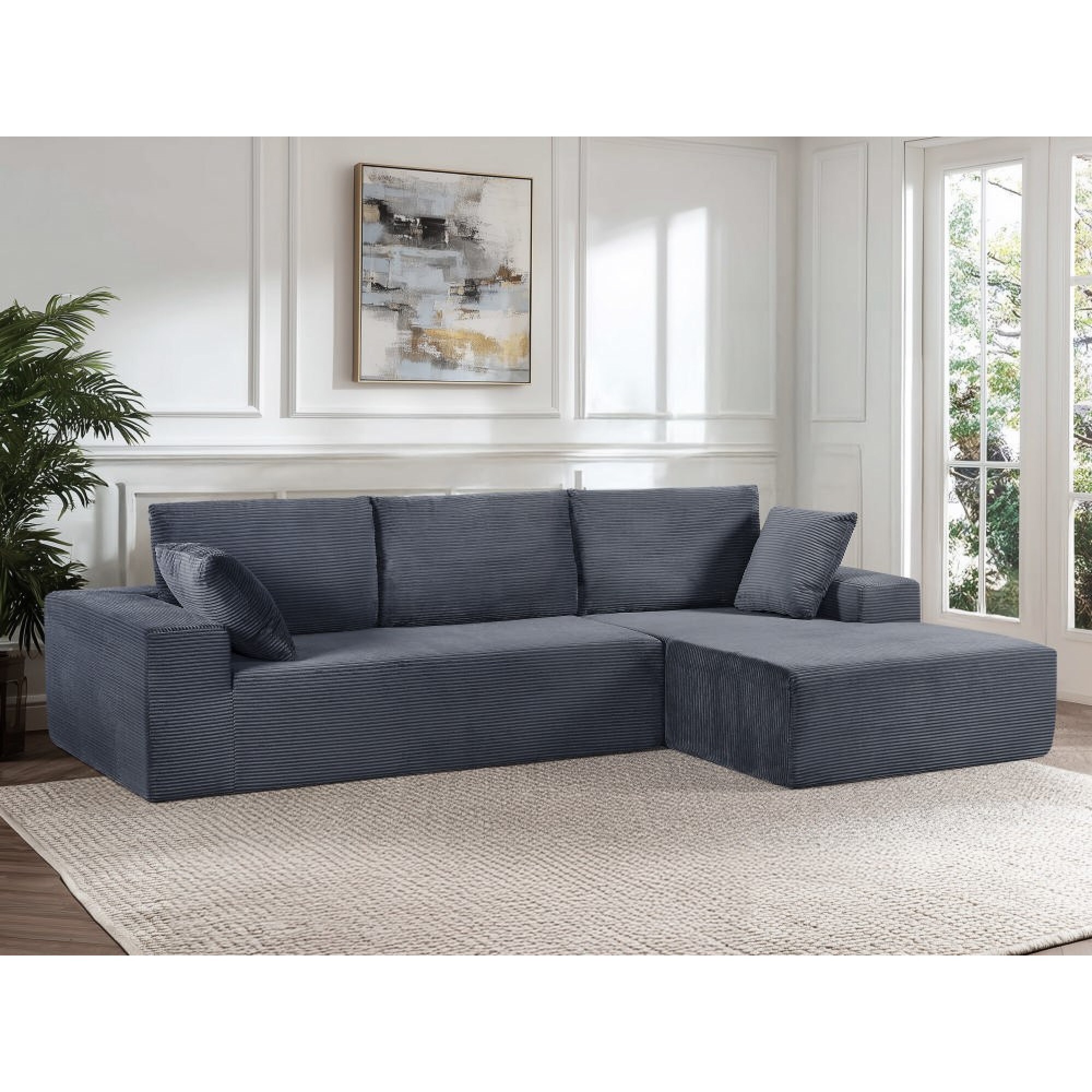 Roomfitters Modern Corduroy Convertible Right Facing Sectional Sofa 4 ...