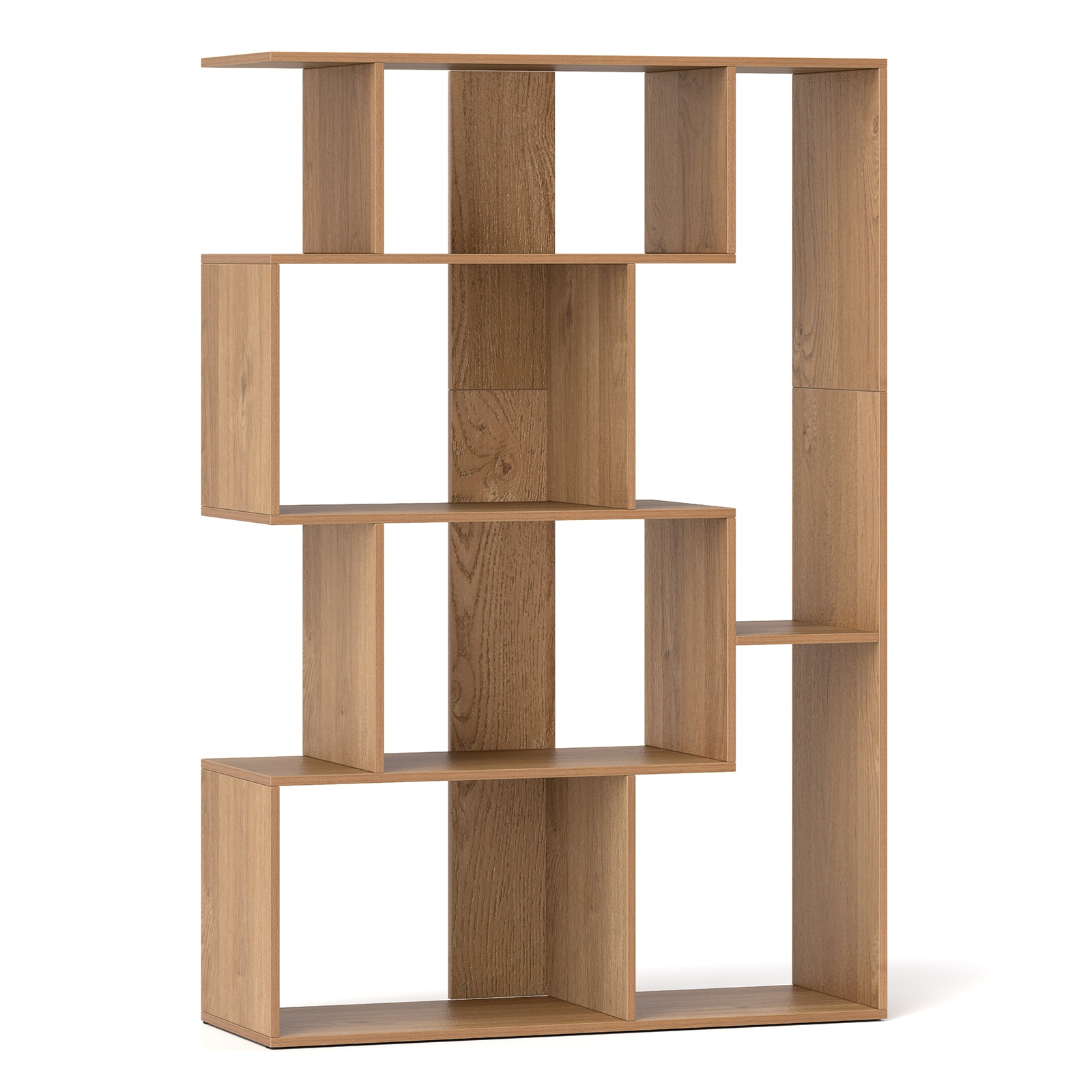 Slickblue D-CO-AN37801BC Natural/White Engineered Wood 5-Shelf Bookcase 31.5W x 47H x 12D Smooth Finish for Living Room Bedroom Office