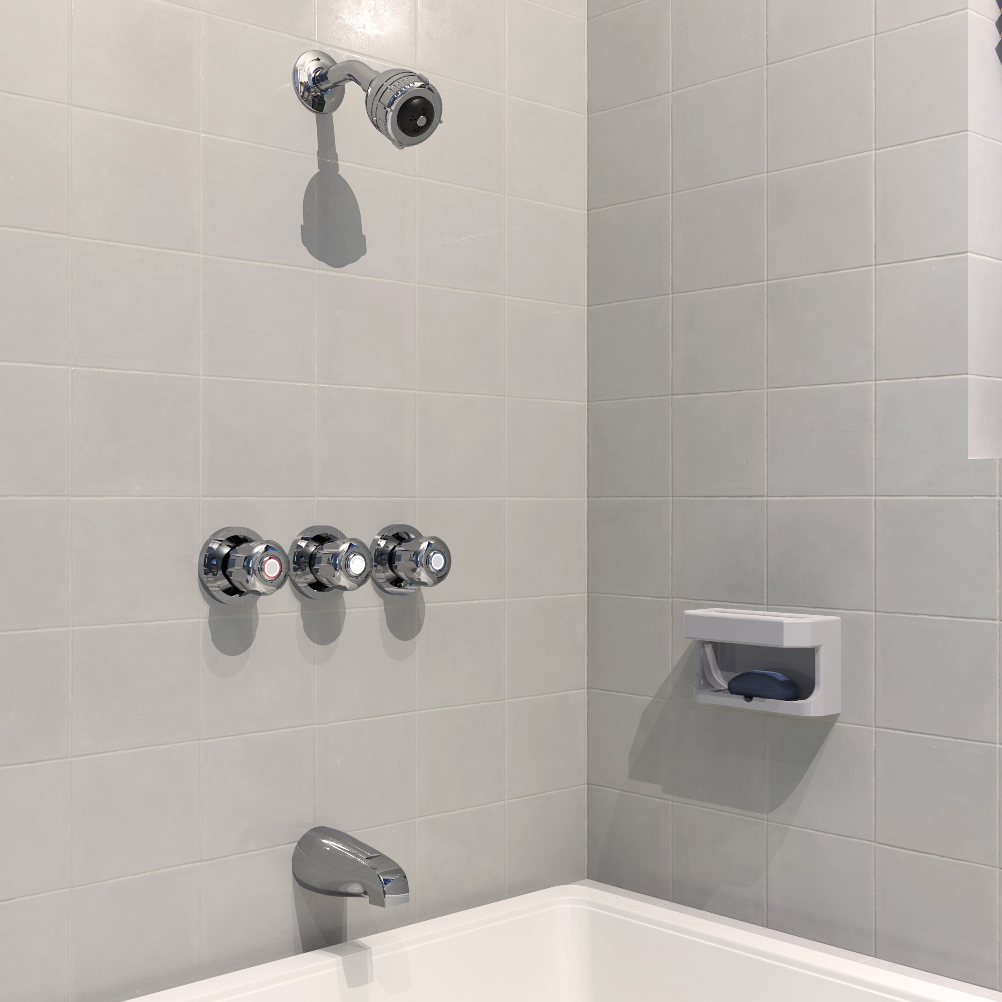 Polished Chrome Wall Mounted Shower Faucet with Three Handles