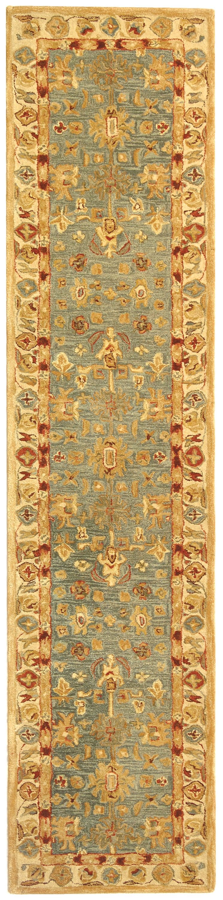 Safavieh AN547A-210 Anatolia Eucid 2 x 10 (ft) Tufted Wool Blue/Ivory Rectangular Indoor Floral/Botanical Vintage Runner rug