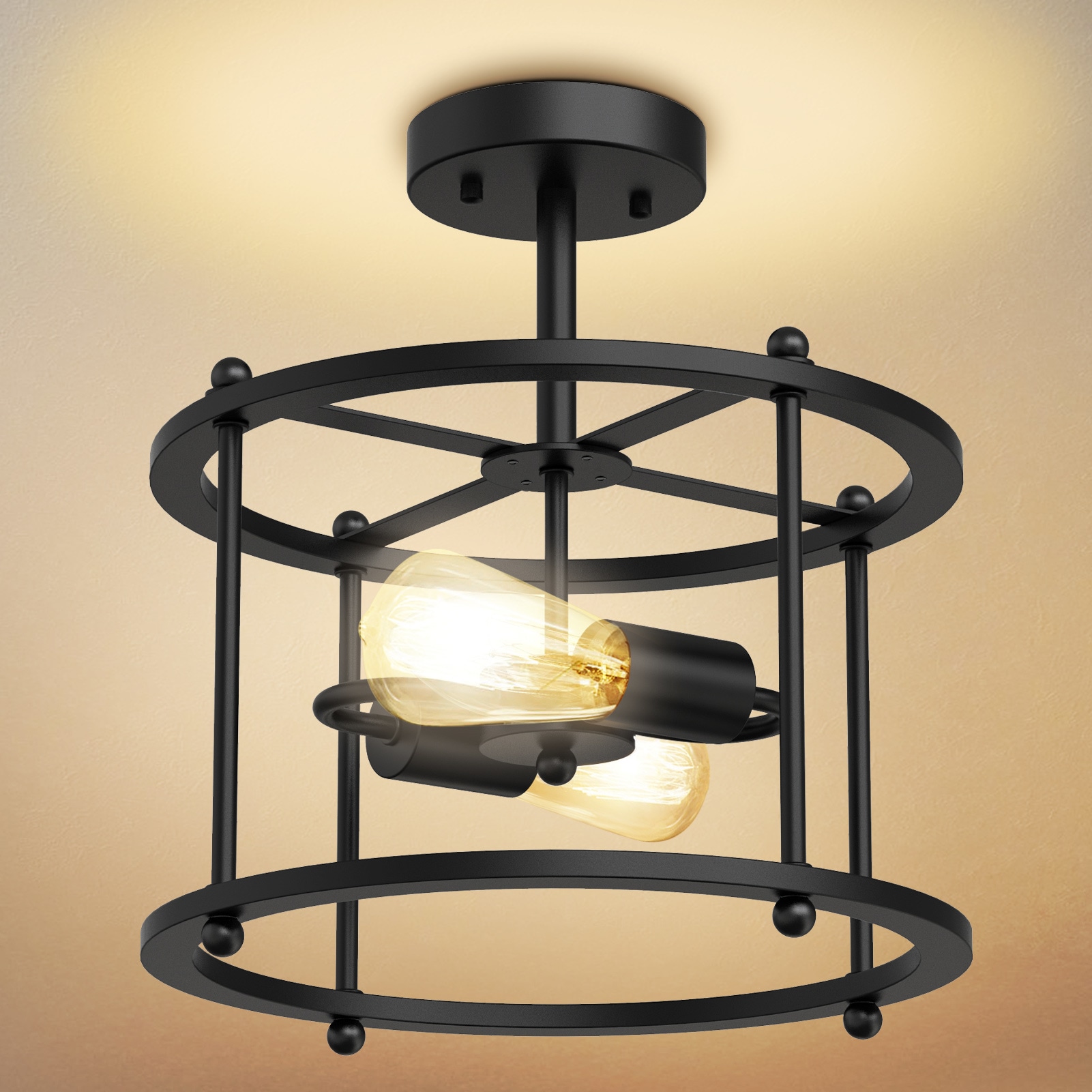 Afoxsos LWDX054 Ceiling Light 2 -Light 12.59-in Black Flush Mount Light