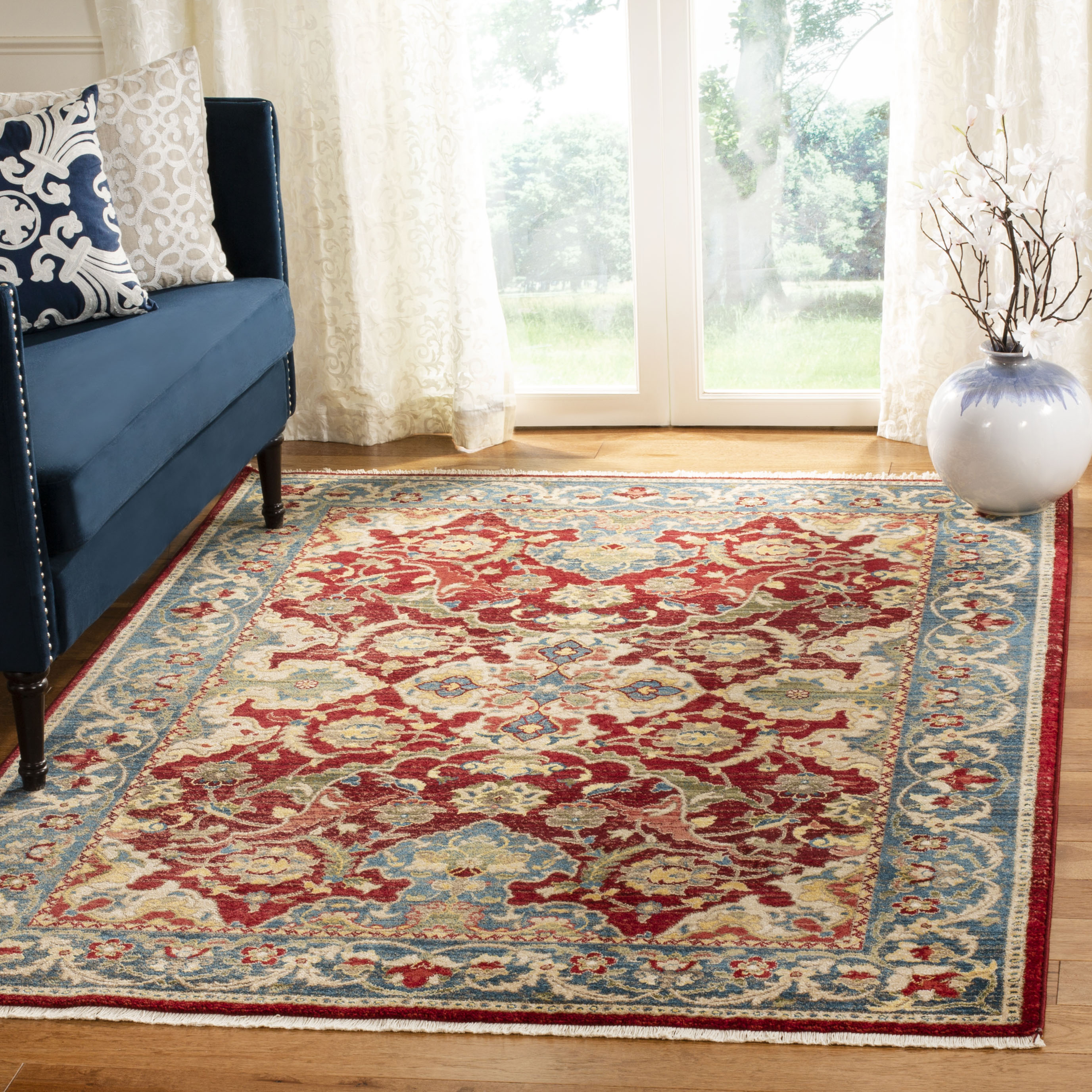 Safavieh KSN307Q-3 Kashan Kula 3 x 5 (ft) Loomed Polypropylene Red/Blue Rectangular Indoor Floral/Botanical Oriental Throw rug