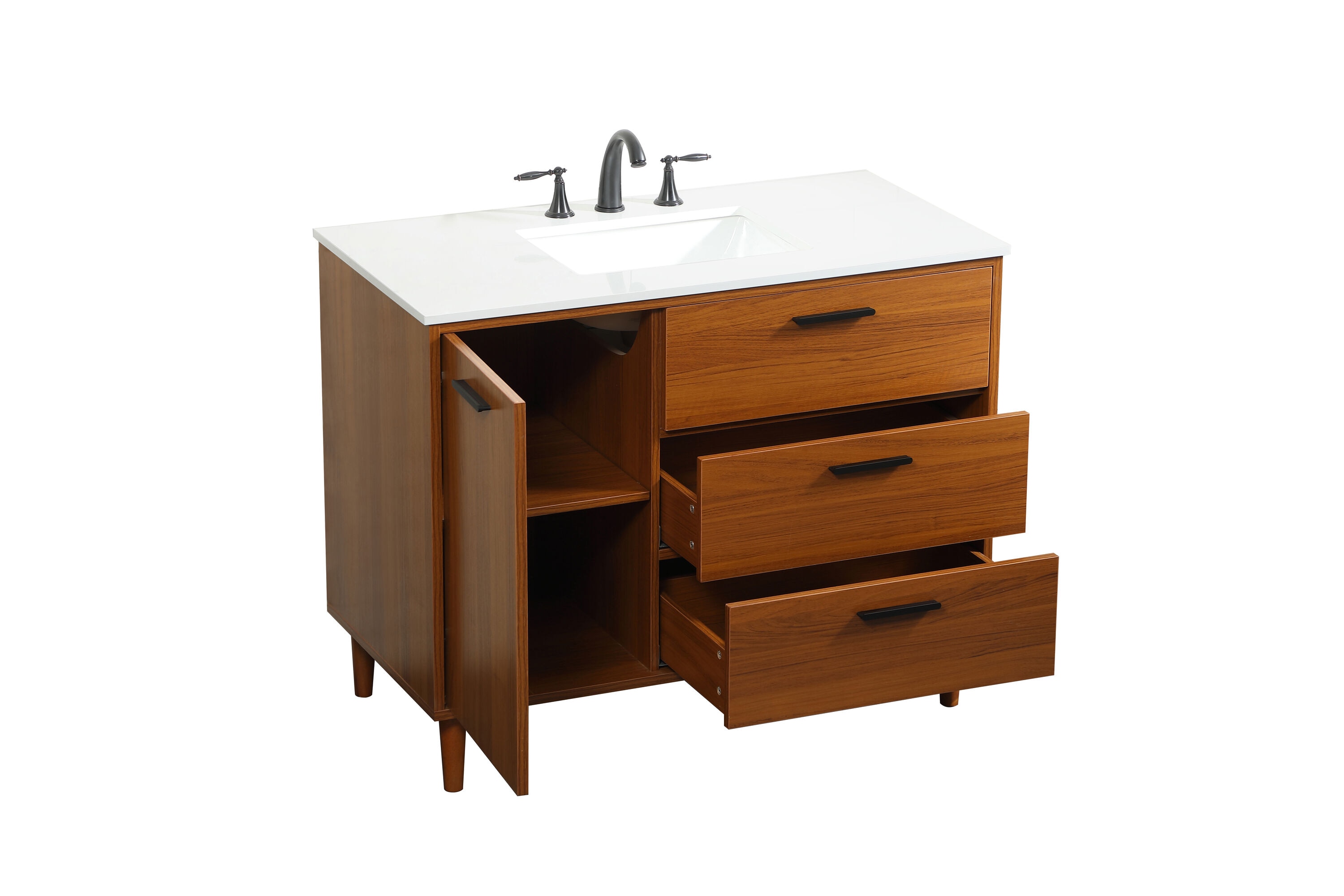 Teak and Black 42" Freestanding Single Vanity with Marble Top