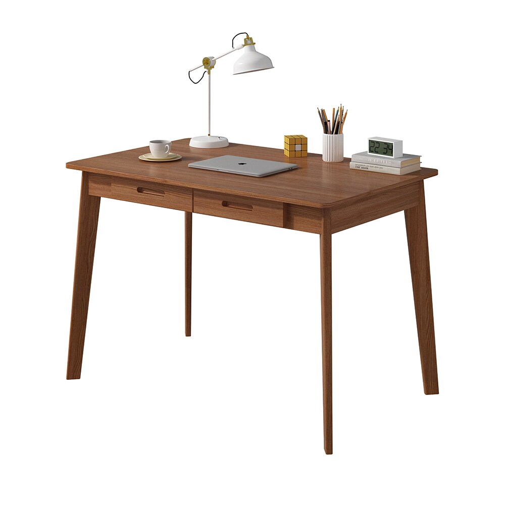  V-KF210013-06 Dark Brown Computer Desk with 2 Drawers for Home Office Writing Study Desk Bedroom Table