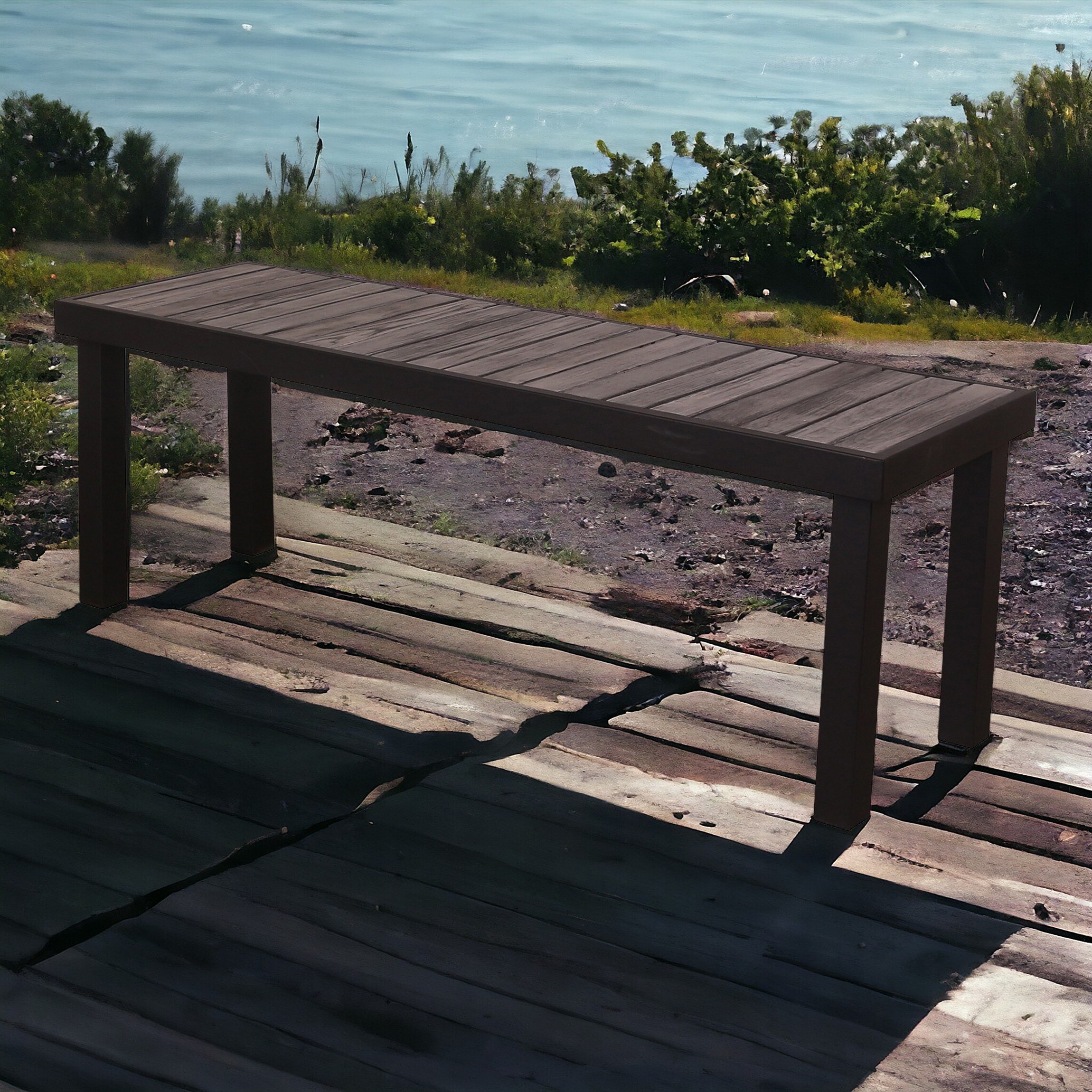 Courtyard Casual 5745 Catalina Black 52-in W x 17.7-in H Black Vintage Gray Steel Dining Bench