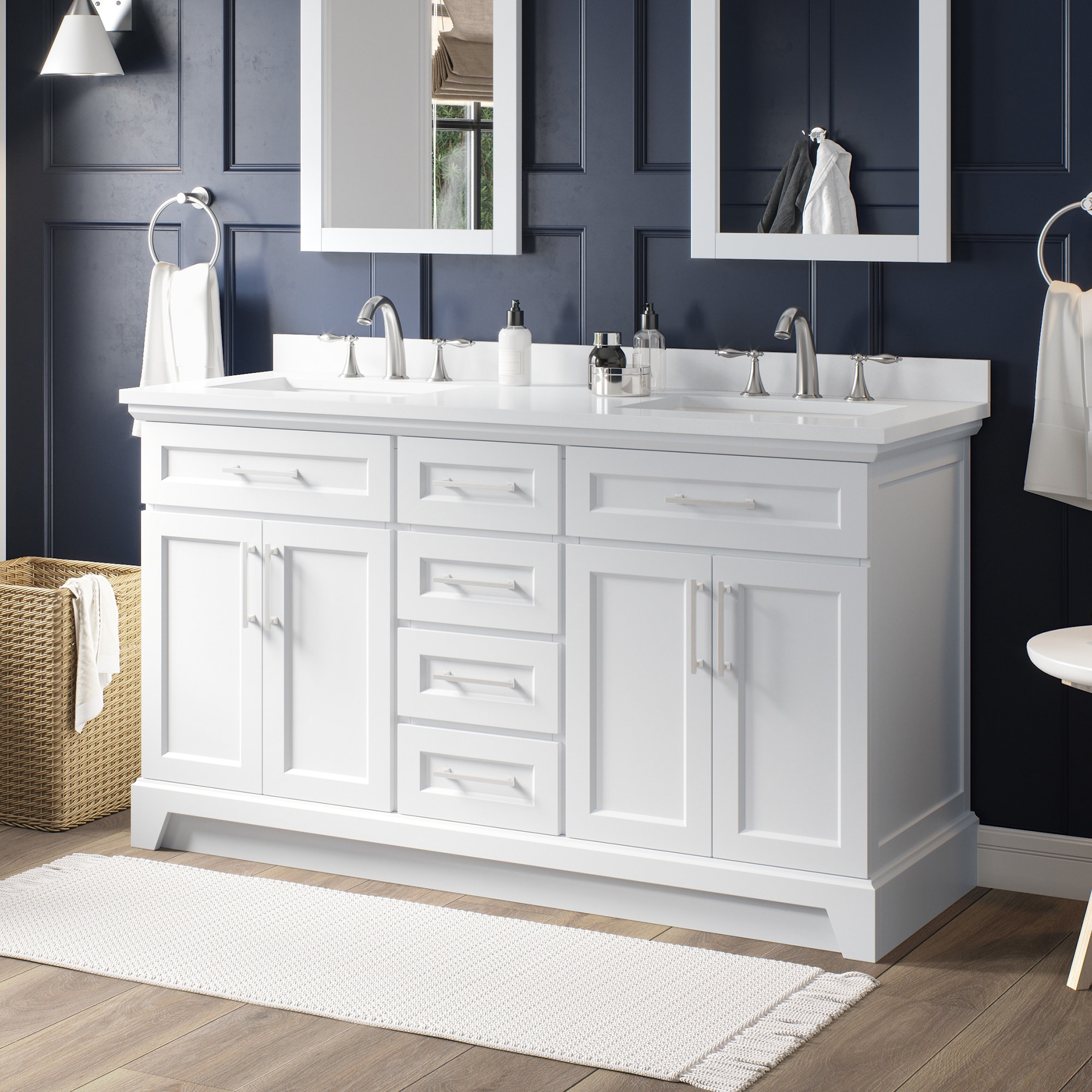 allen + roth Felix 60-in White Undermount Double Sink Bathroom Vanity ...