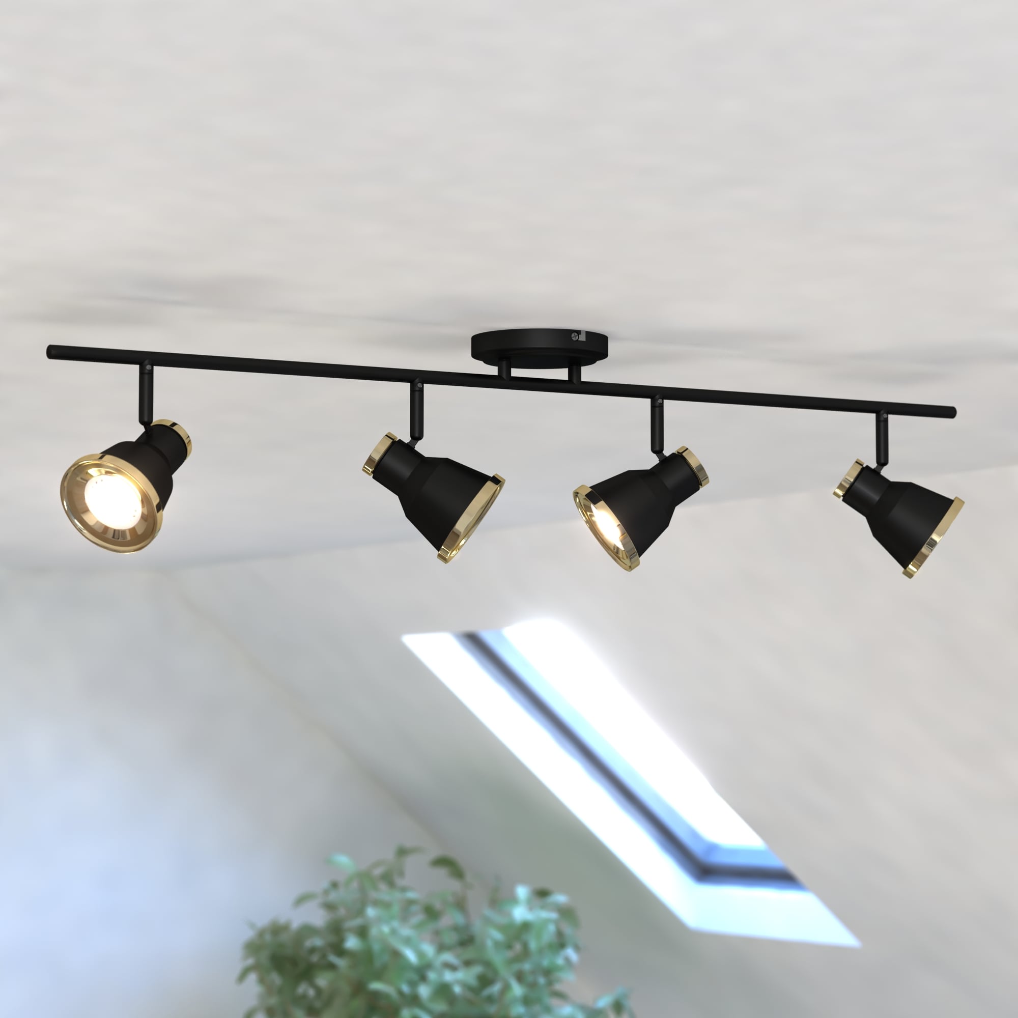 Cascadia C0208 Fairhaven 36-in 4-Light Textured Black with Natural Brass dimmable Gu10 Pin Base Industrial Track Bar