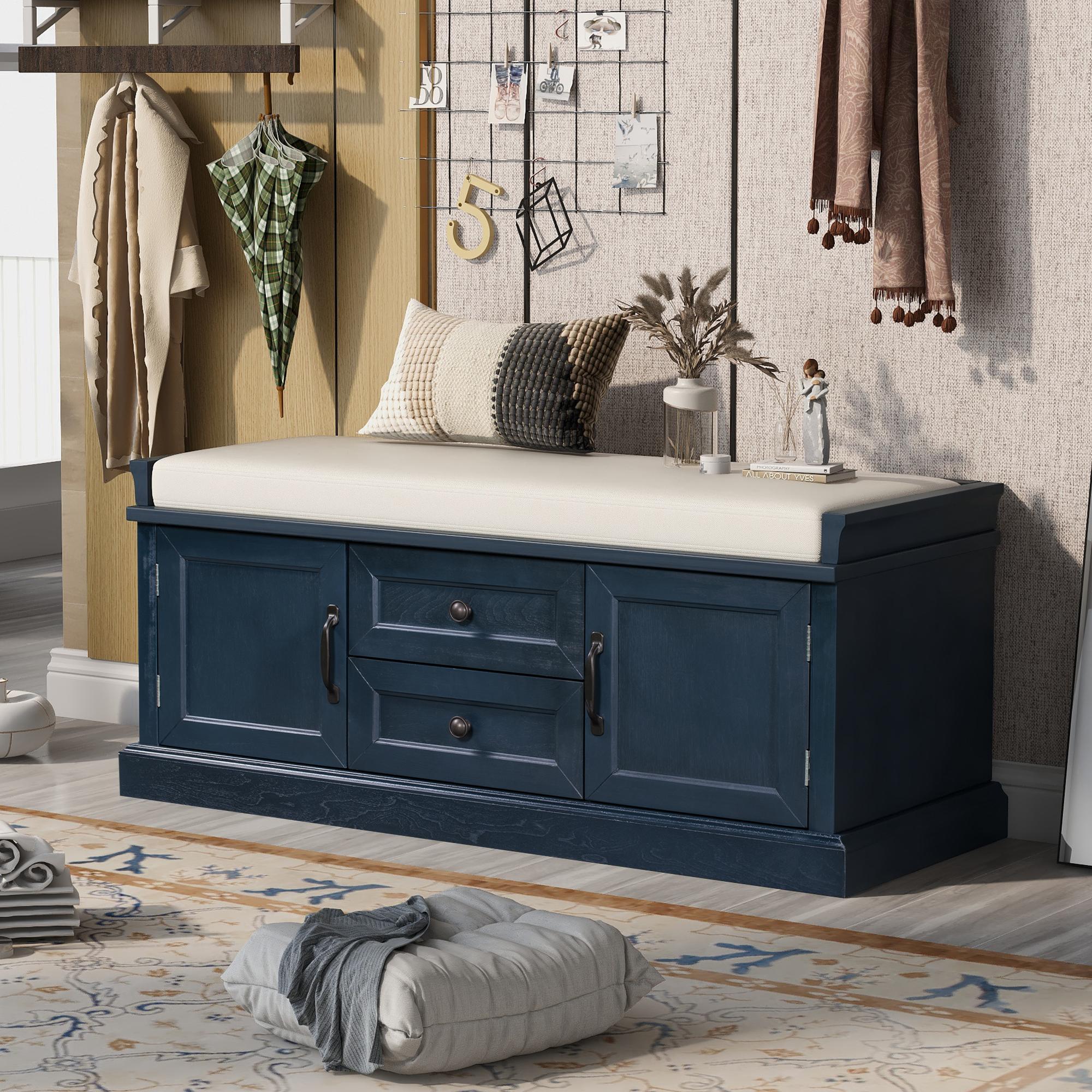 Bayfeve BF-8172M-IN Rustic Navy Blue Storage Bench with Storage 42.5 x 15.1 x 17