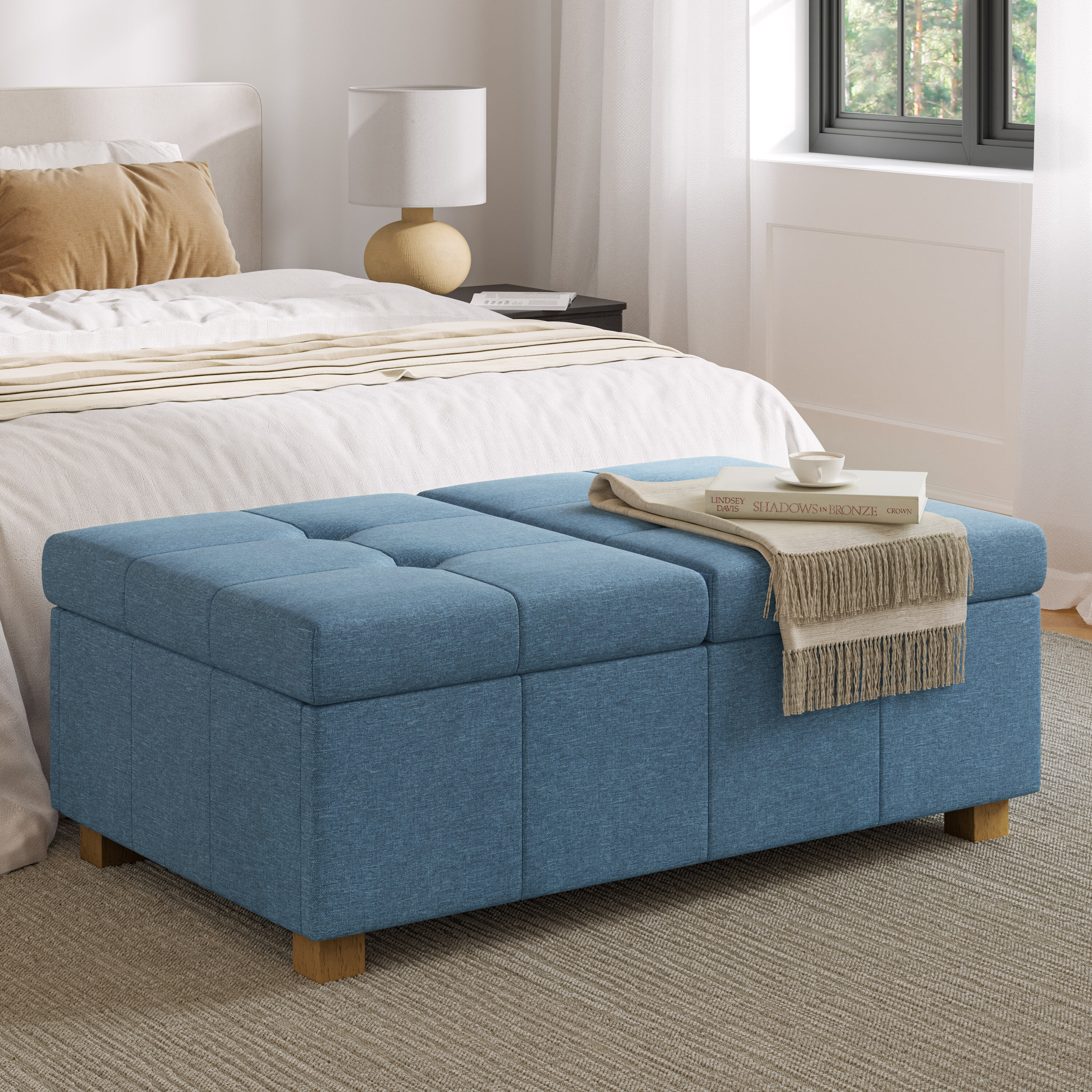 Blue storage bench for bedroom hot sale