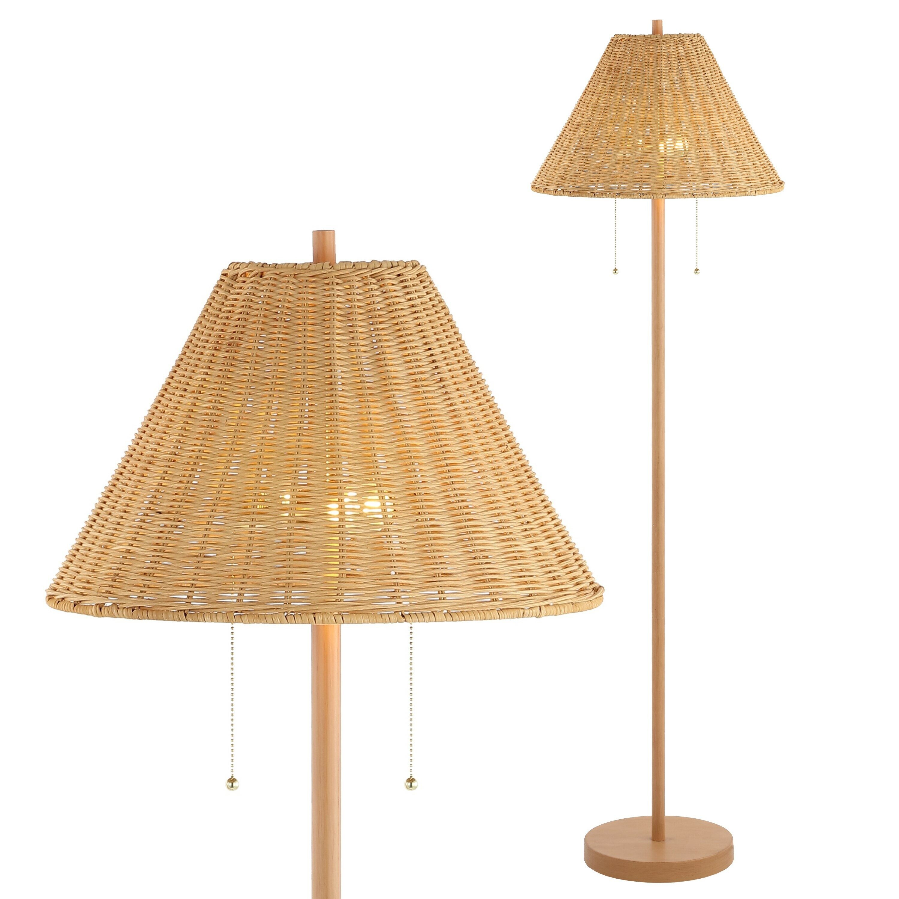 Brass and Faux Rattan Empire 2 Light Floor Lamp