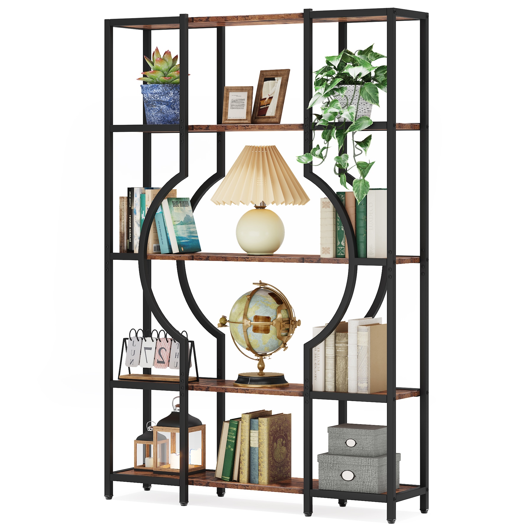 Tribesigns HOGA-C0775 Brown Metal 5 -Shelf Bookcase ( 40.94-in W x 66.53-in H x 11.81-in D ) Finished