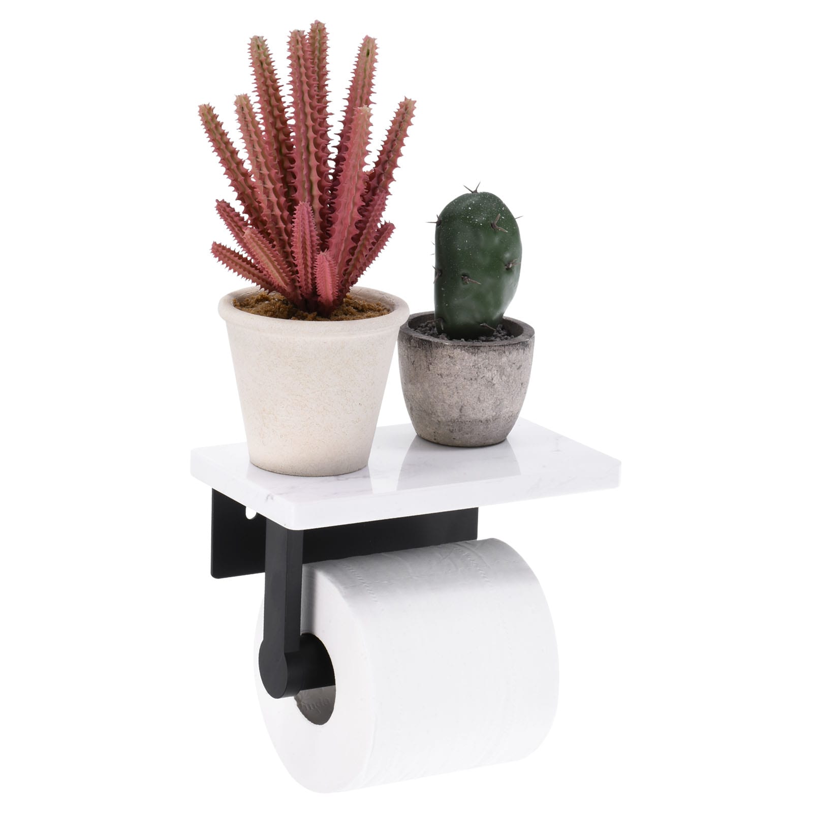 Unique Bargains Toilet Paper Holder with Marble Shelf Aluminum Wall Mounted Toilet Paper Holder Tissue Roll Holder for Bathroom Washroom（Black)(Black)