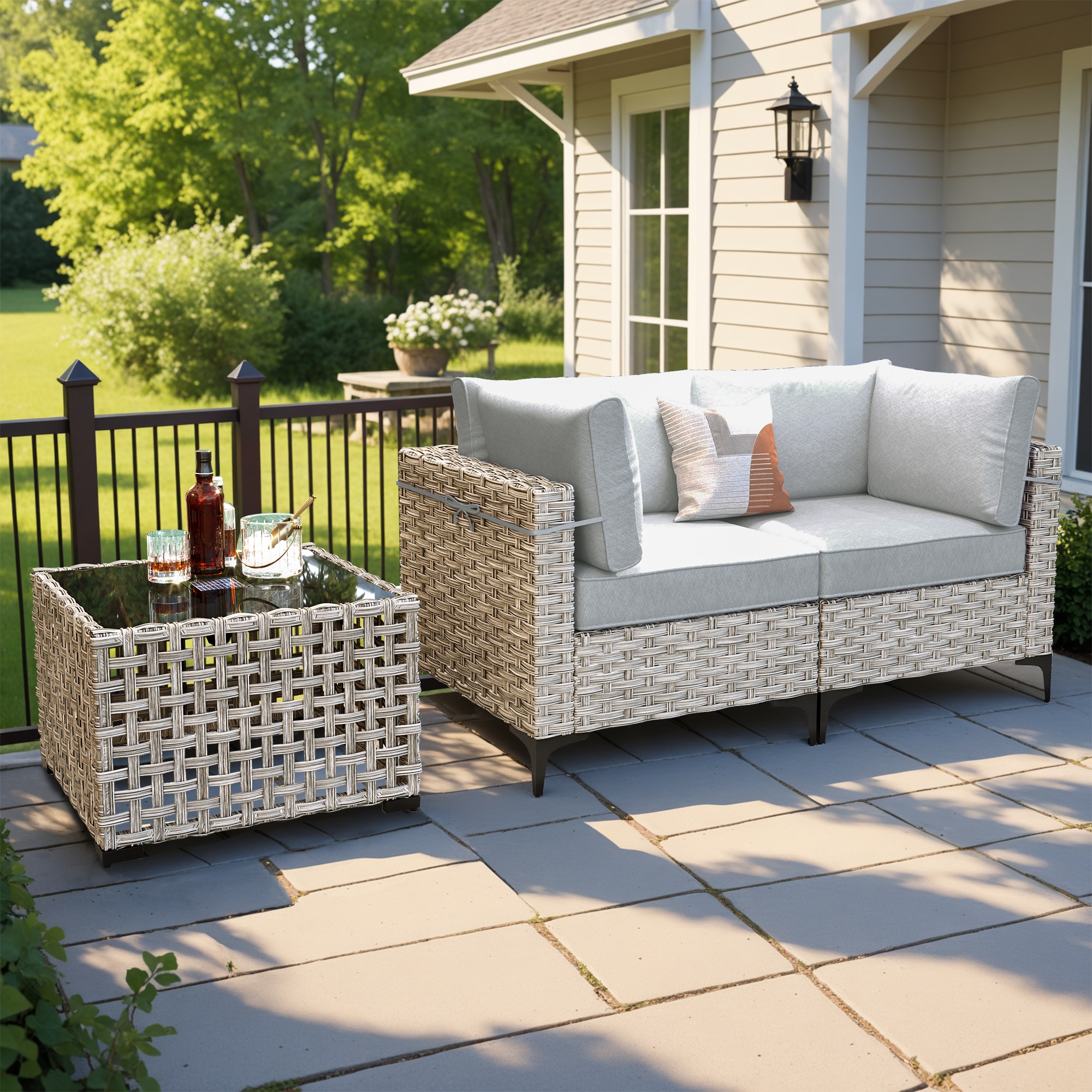 ALTRIGUS 6L-SKT400-1-AL 3 -Piece Wicker Patio Sofa Conversation Set with Light Gray Cushions