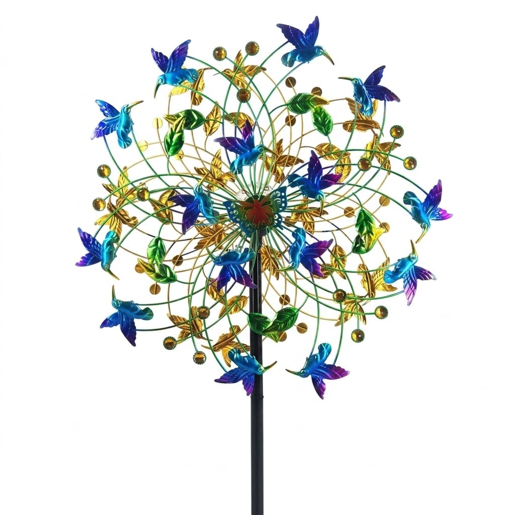 Etokfoks - 82 7 in H Multi Color Metal Solar Powered Wind Spinner with Garden Stake Outdoor Colo...