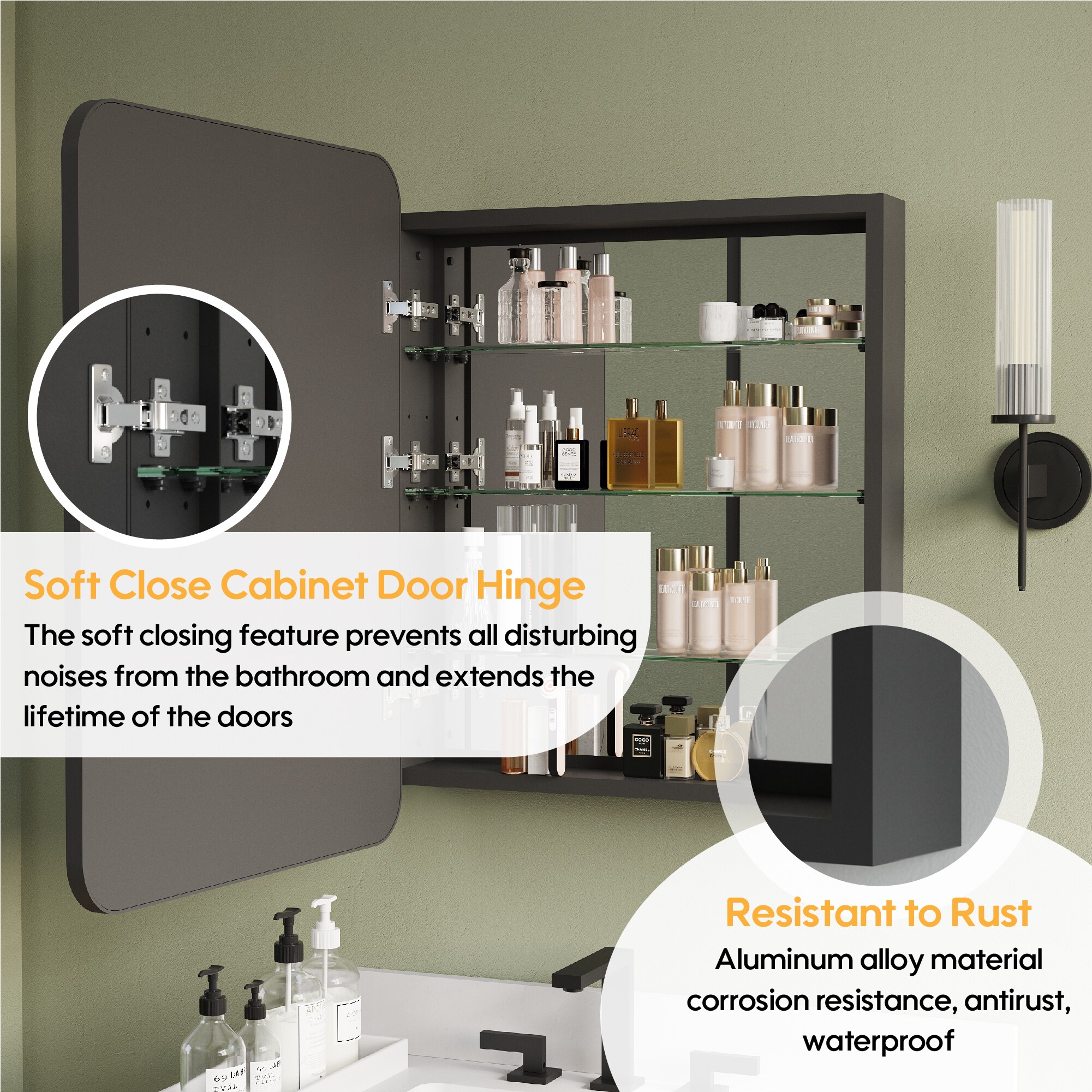 Forclover MCLE-2432MB-LR Bathroom-Medicine-Cabinets - View #3