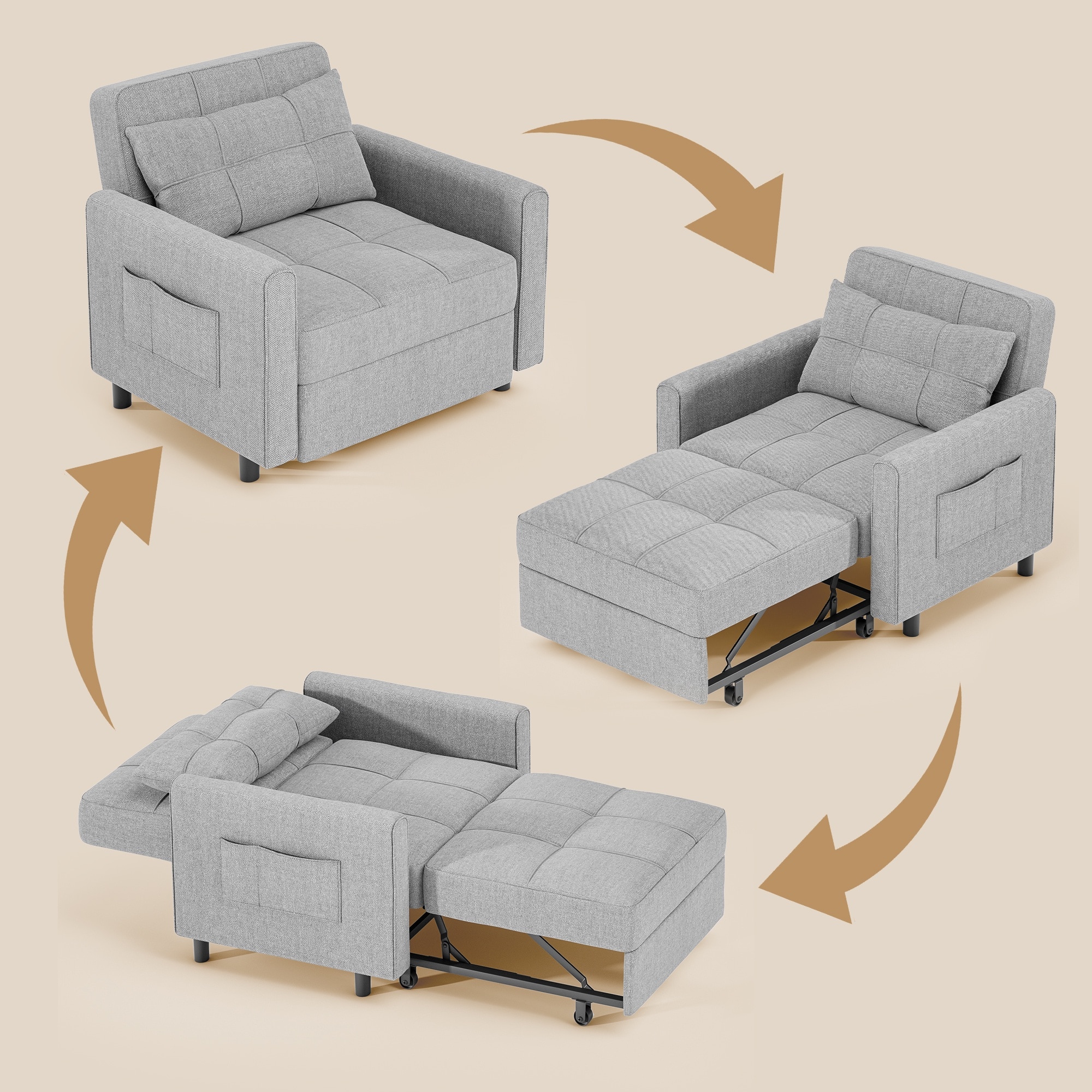 Lofka 34-Inch Sleeper Chair Bed 3-in-1 Convertible Sofa Bed with ...