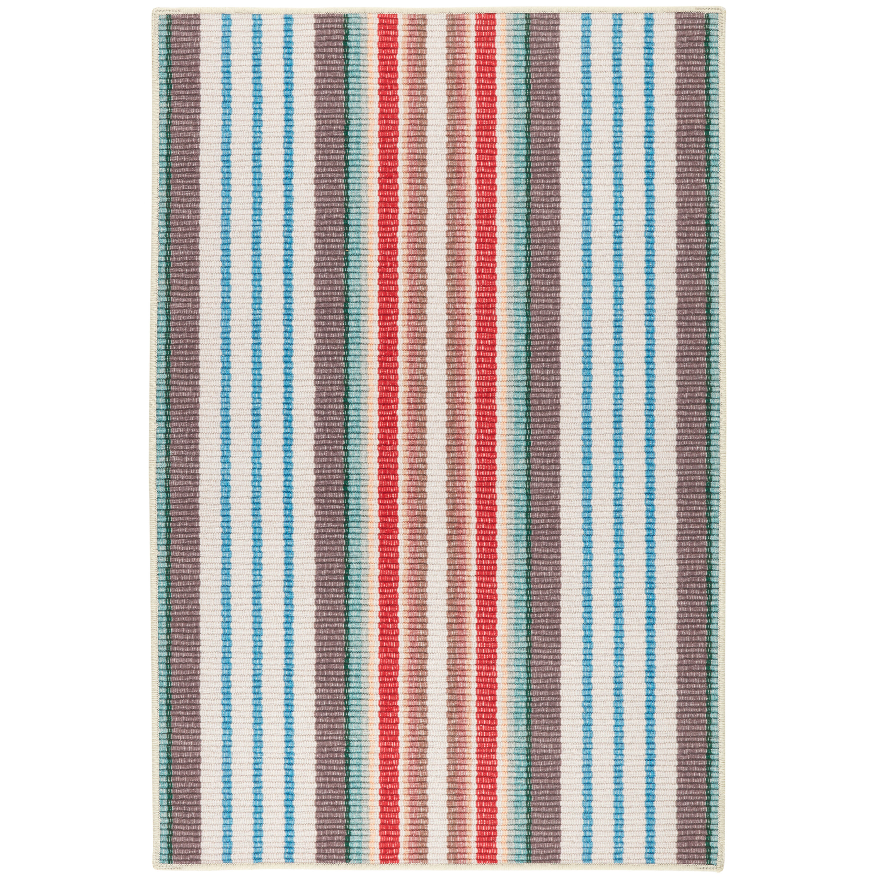 Red and Multicolor Stripe Synthetic Runner Rug 2'6"x8'0"