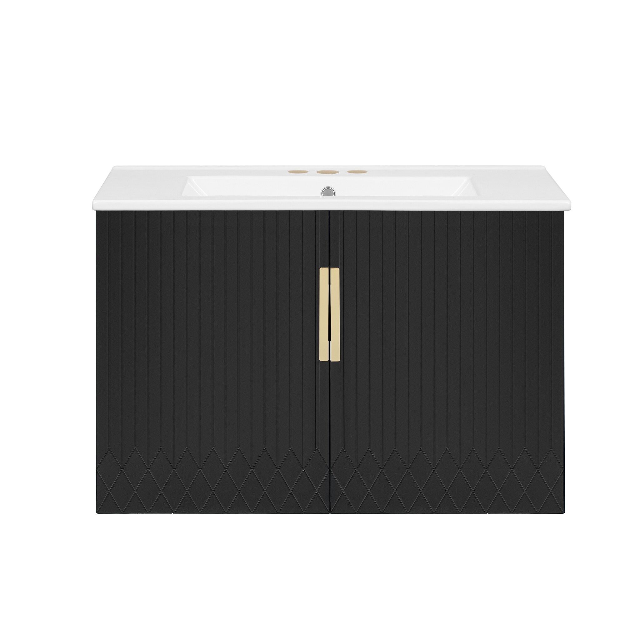 BEARSOLIM 30-in Bathroom Vanity with Ceramic Sink 2 Soft Closing Doors 3 Holes Single Sink Bathroom Storage Vanity Cabinet