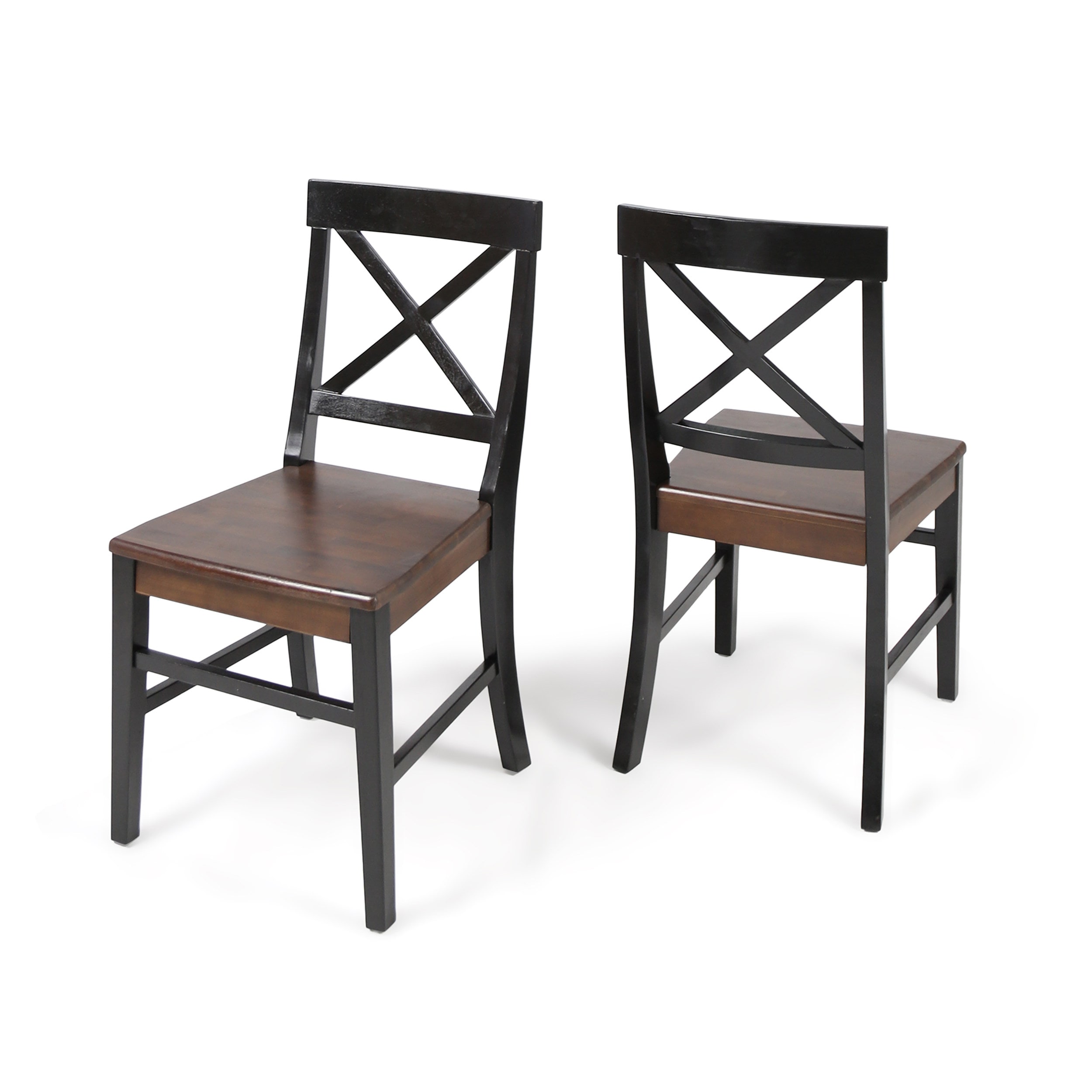 Roshan Farmhouse Acacia Wood Dining Chairs, Black (Set of 2)
