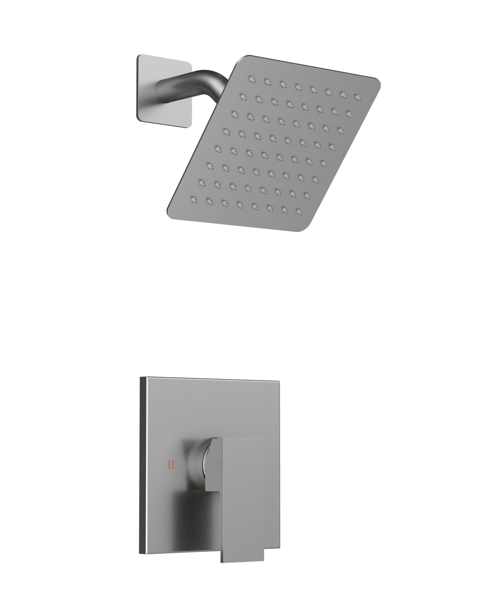 YAWWALK - Single-Function Square Rainfall Shower Faucet Set with Pressure Balance Valve Brushed ...
