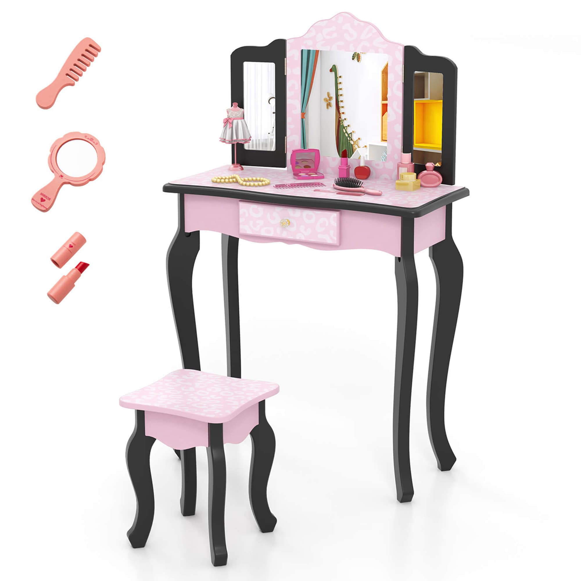 Costway HCST03453 11-in Pink + Black Makeup Vanity