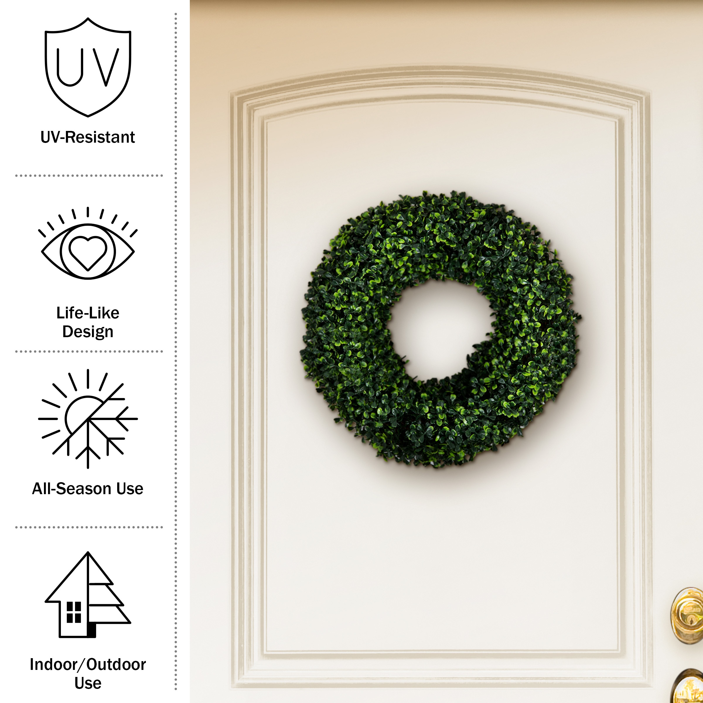 16.5-Inch UV Resistant Artificial Boxwood Wreath for All Seasons