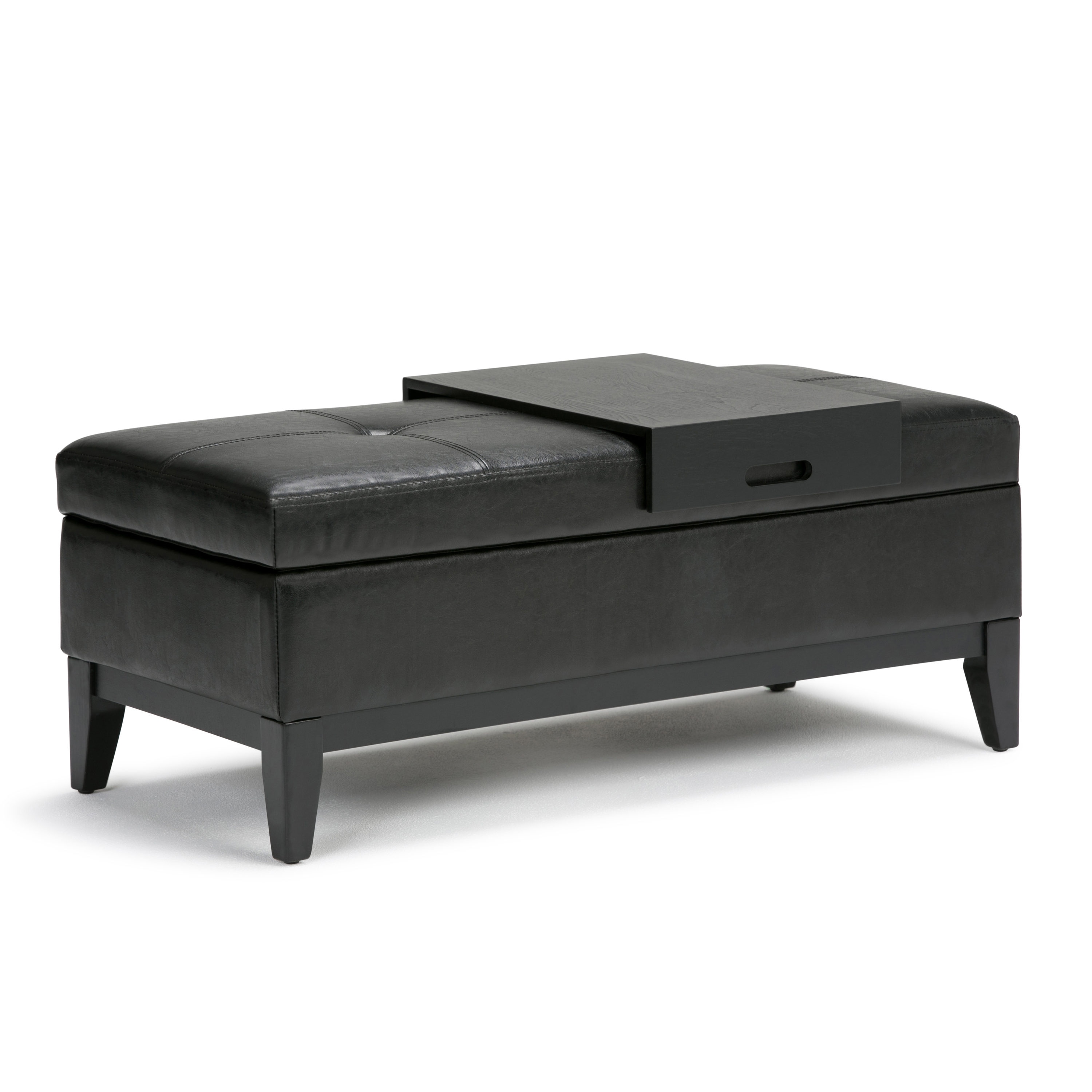 Simpli Home 3AXCOT-245-BL Oregon Modern Midnight Black Faux leather Storage Ottoman