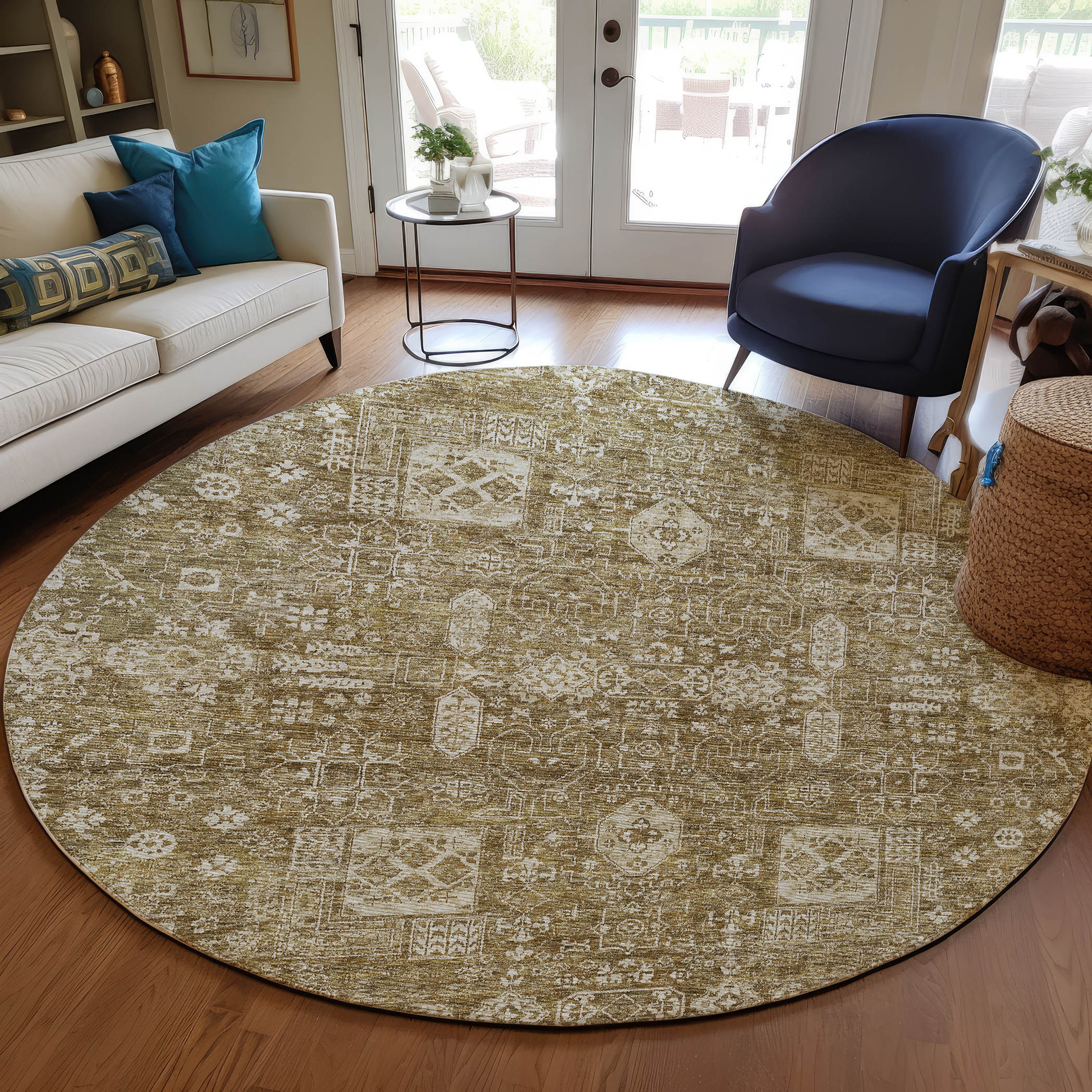Addison Rugs ACN637BR8RO Chantille ACN637BR 8 x 8 (ft) Polyester Brown Round Indoor/Outdoor Geometric Machine washable Area rug