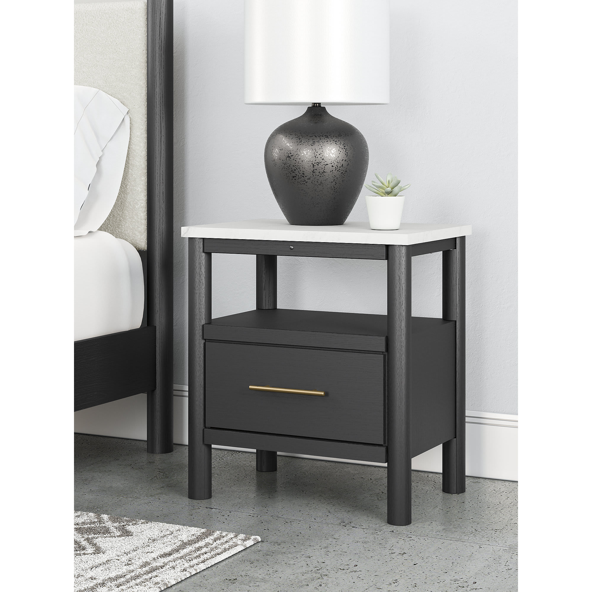 Signature Design by Ashley Cadmori Black White Nightstand with Wireless ...