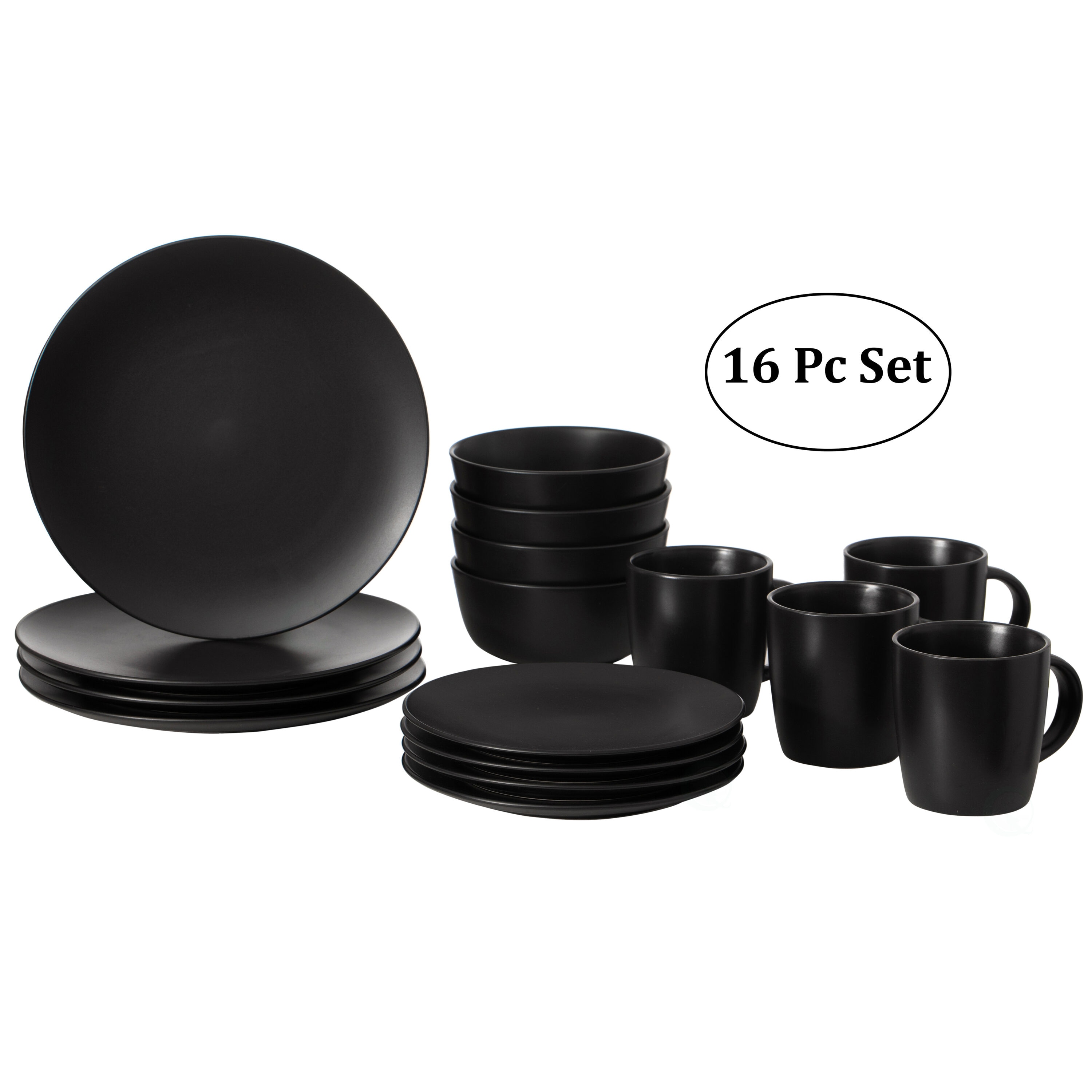 DINEWARES QI004501 16 -Piece Black Ceramic Dinnerware