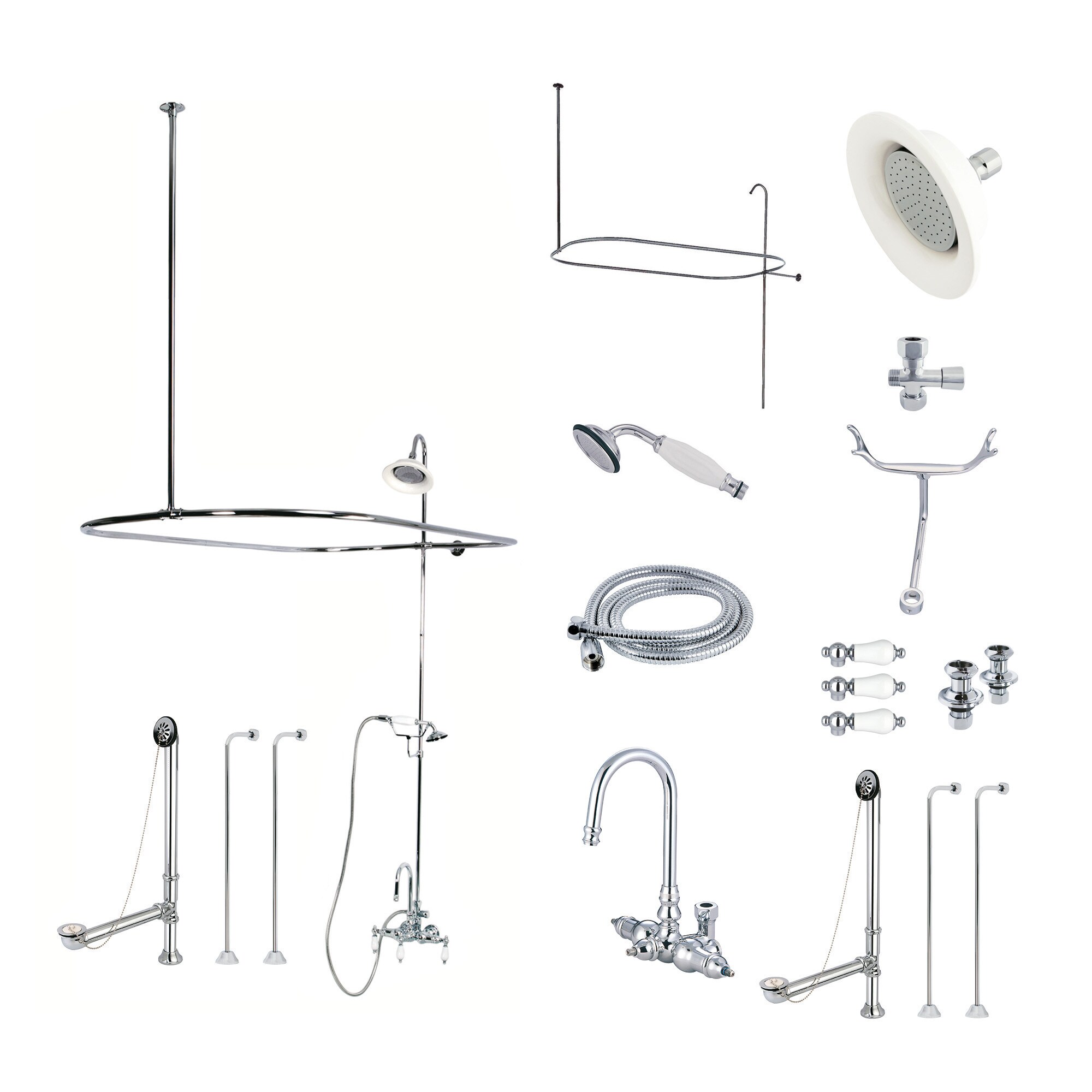 Elements of Design EDK2141PL Vintage Chrome 3-handle Wall-mount High-arc Bathtub Faucet with Hand Shower ( Valve Included )