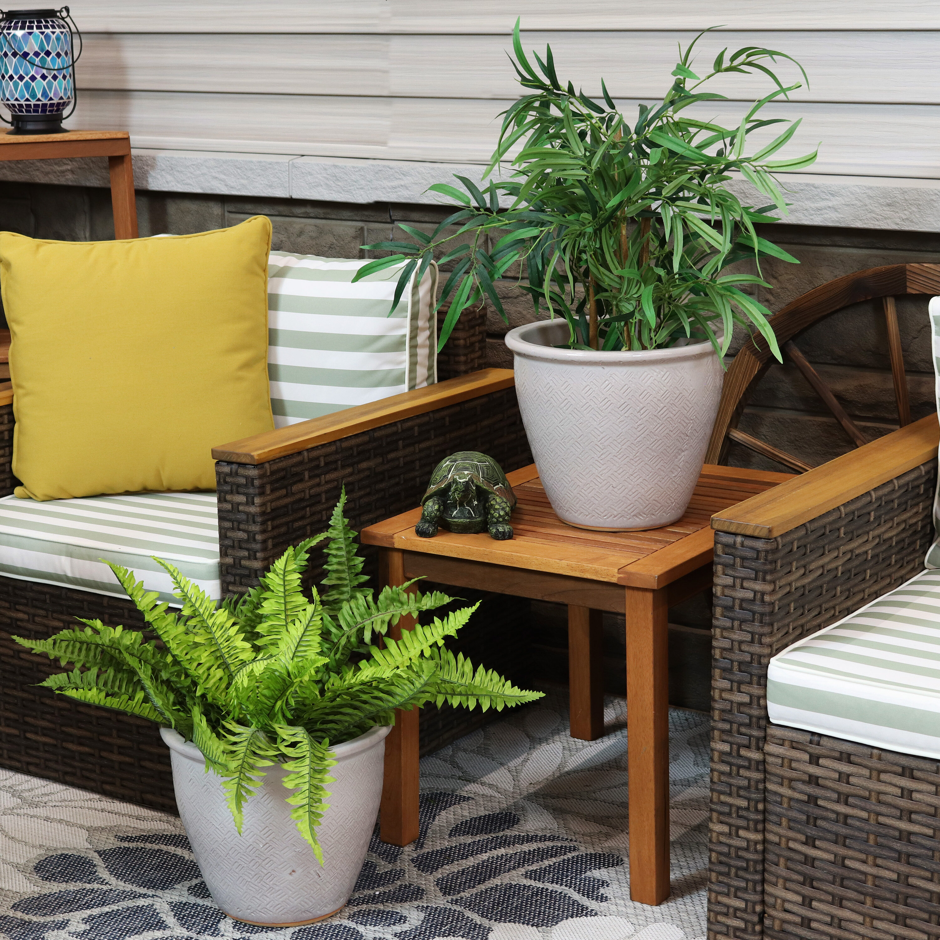 Pearl White Ocean Villa 11.75" Ceramic Indoor/Outdoor Planter Set