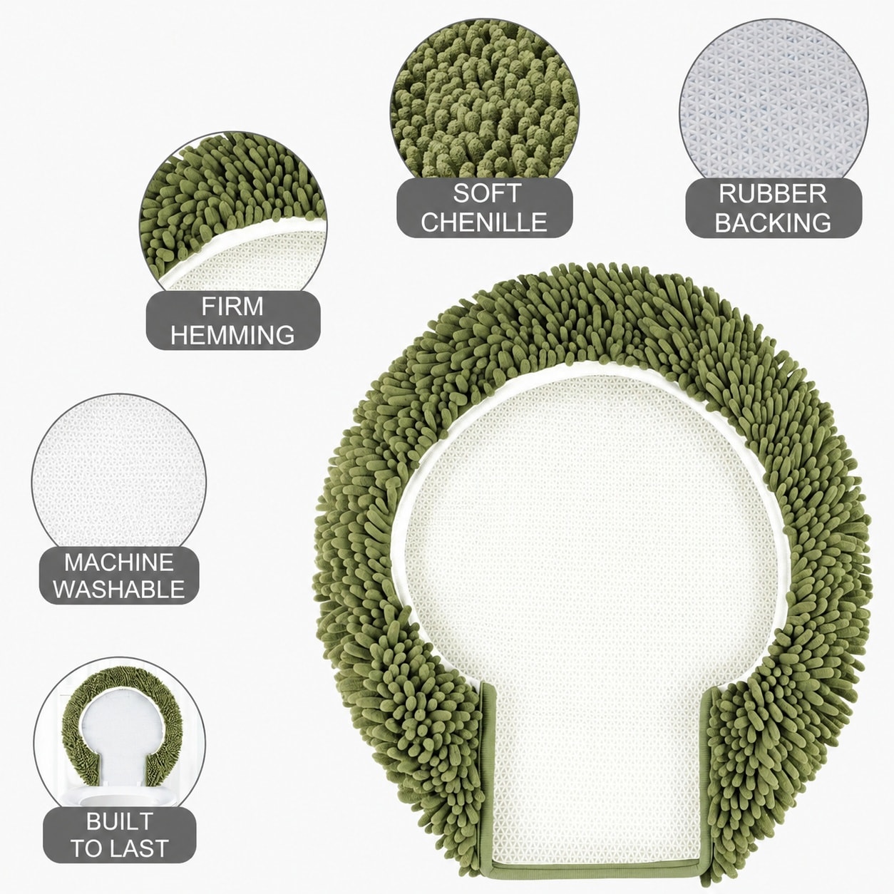 Aoibox Chenille Elongated Toilet Lid Cover 19 5 x 15 in Soft Latex ...