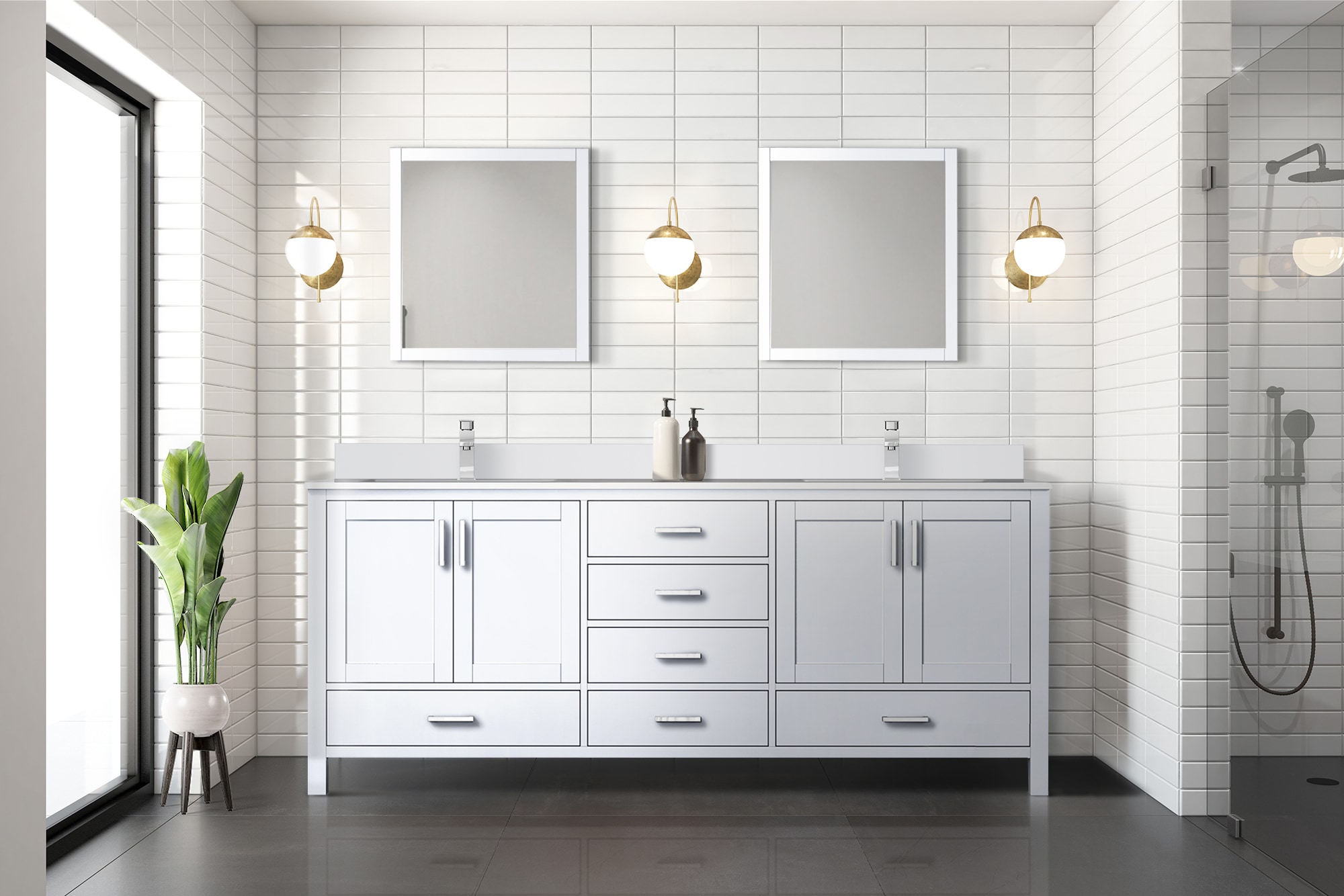 Lexora Jacques 80-in White Undermount Double Sink Bathroom Vanity with ...