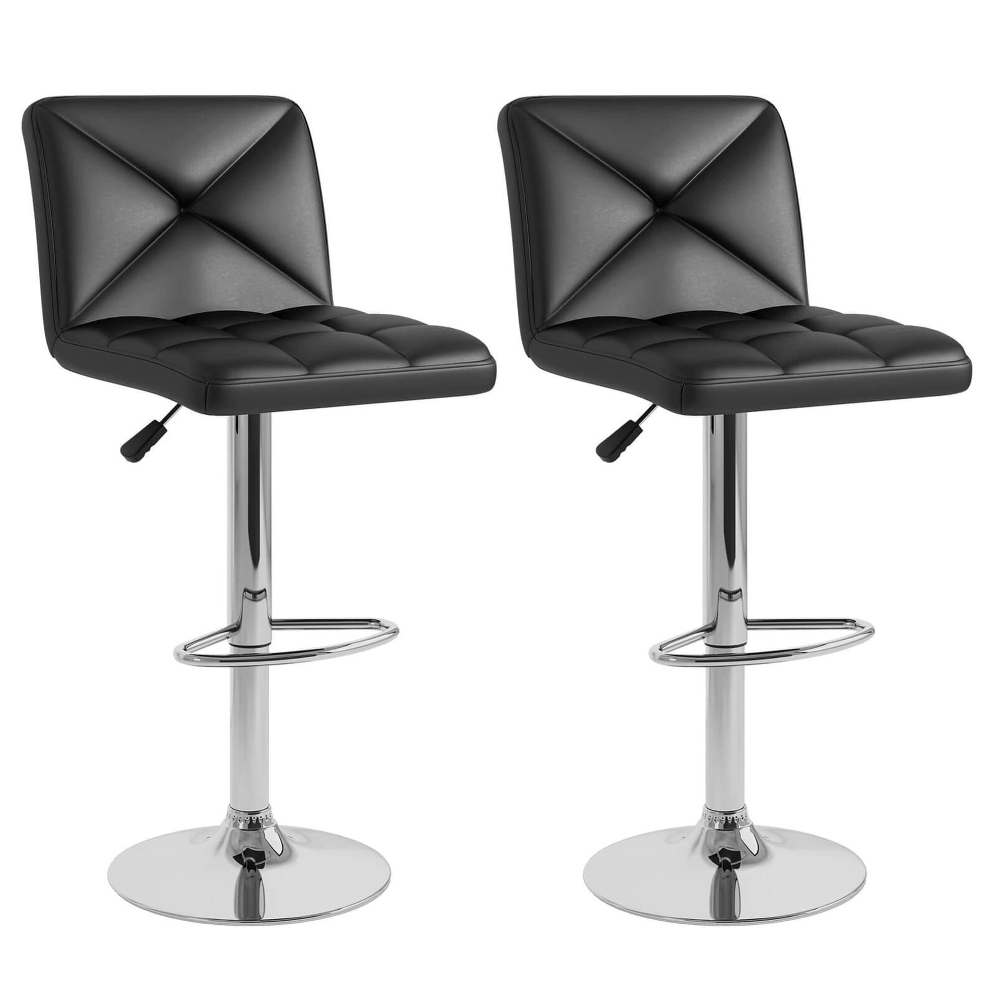 Costway HCST04509 Black + Silver 36.5-in H Adjustable Tall Upholstered Swivel Metal Bar Stool 2 -Pack