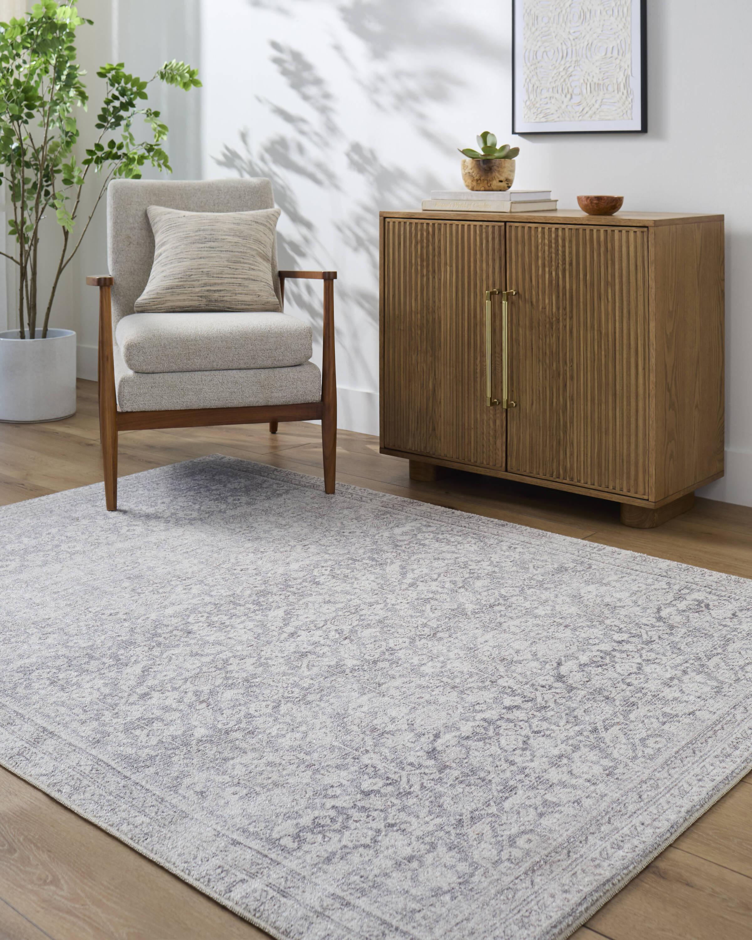 Galey Alix Gray Polyester Rectangular Vintage Area Rug