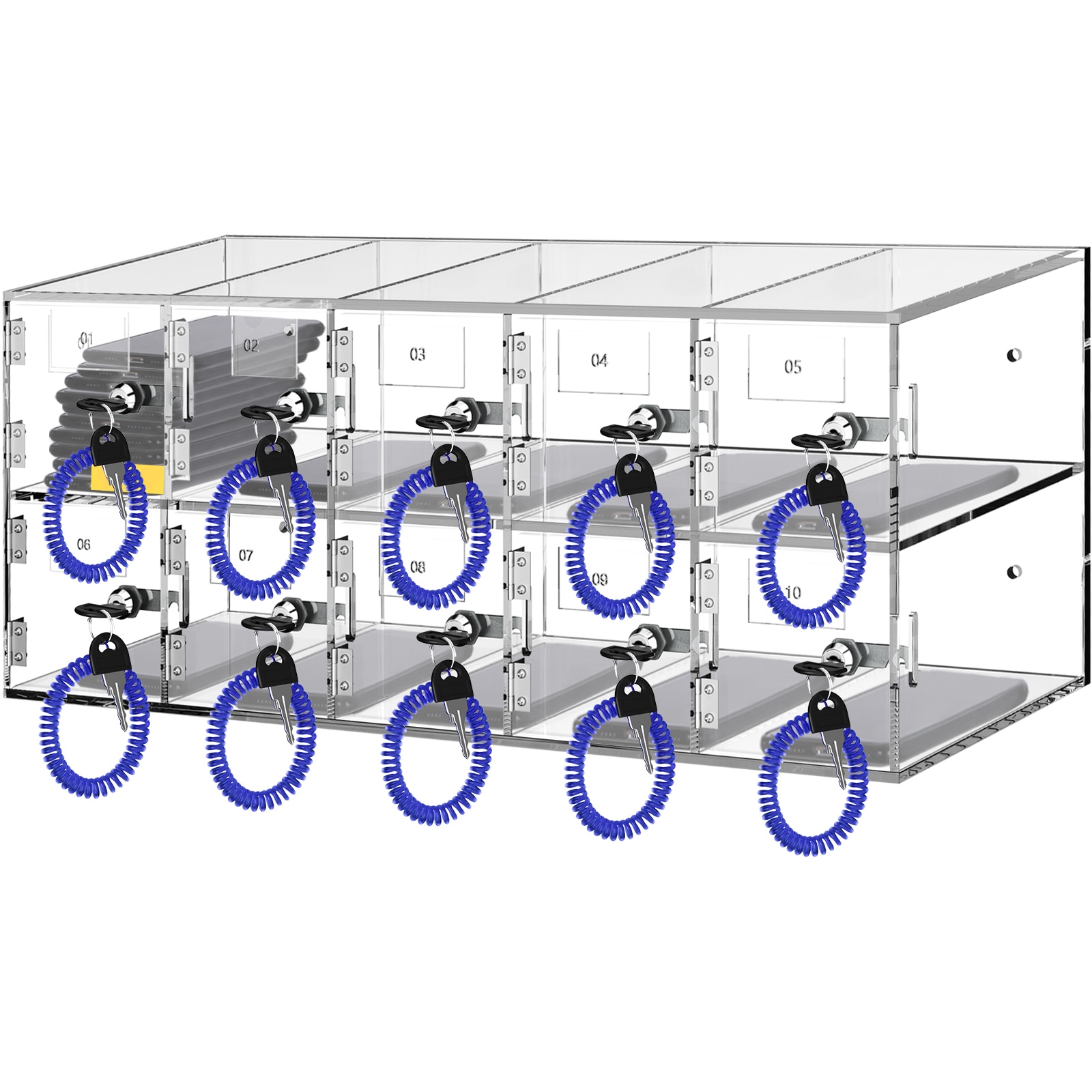 GIVIMO 10 Slot Acrylic Cell Phone Storage Locker with Individual Locks and Keys Wall Mount or Freestanding Clear for Office Classroom Gym Factory Meeting Room #LW102GIVSS2549