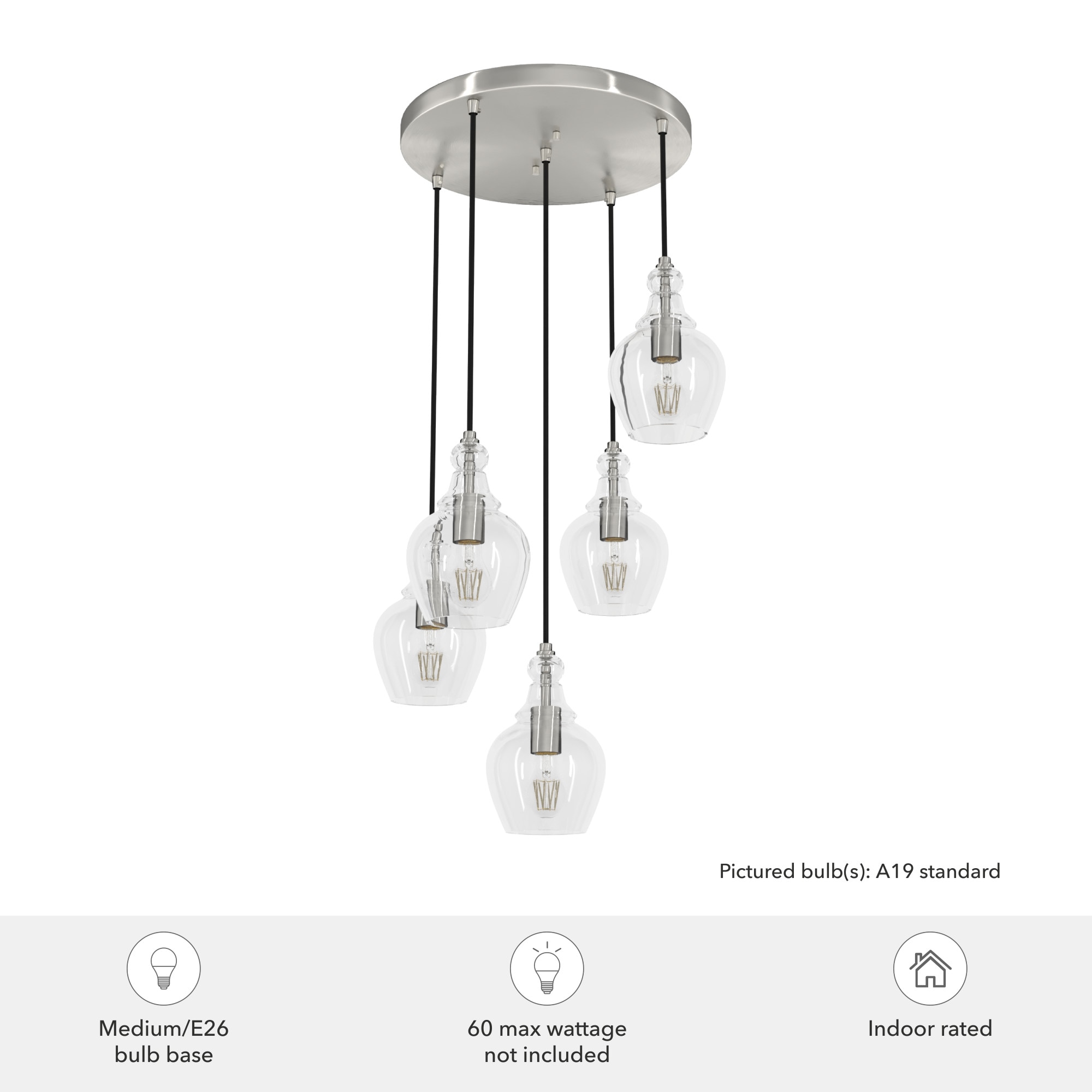 Maple Park Brushed Nickel Clear Glass LED Pendant Light