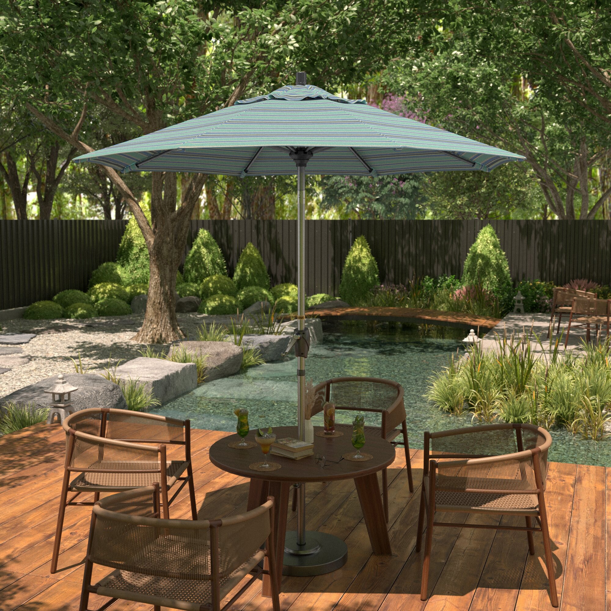 Dolce Oasis Stripe Sunbrella® 7.5 ft. Aluminum Patio Umbrella