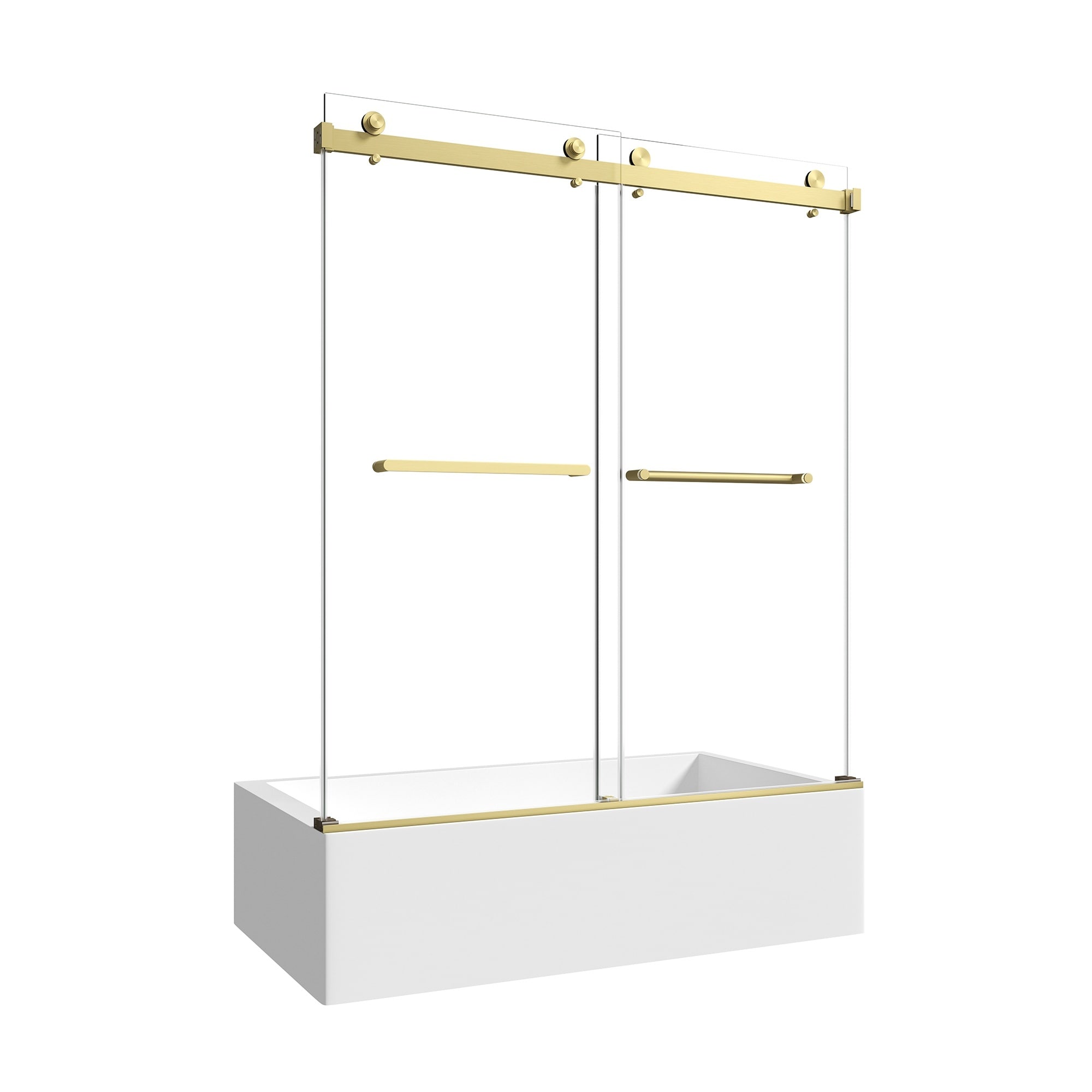 LIVACA - 55 to 60 inch W x 60 inch H Brushed Gold Frameless Double Bypass Sliding Shower Door wit...