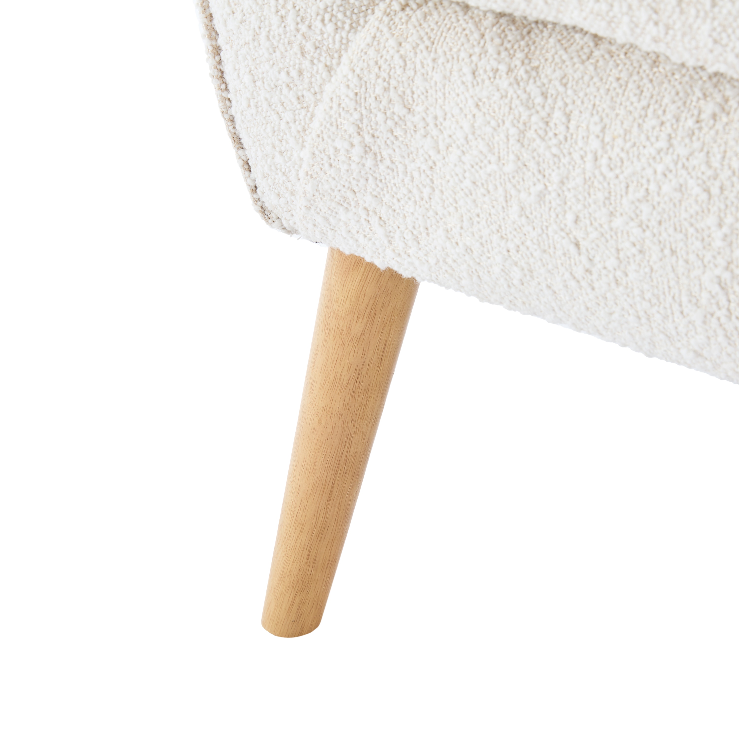 Contemporary White Boucle Upholstered Club Chair with Natural Wood Legs
