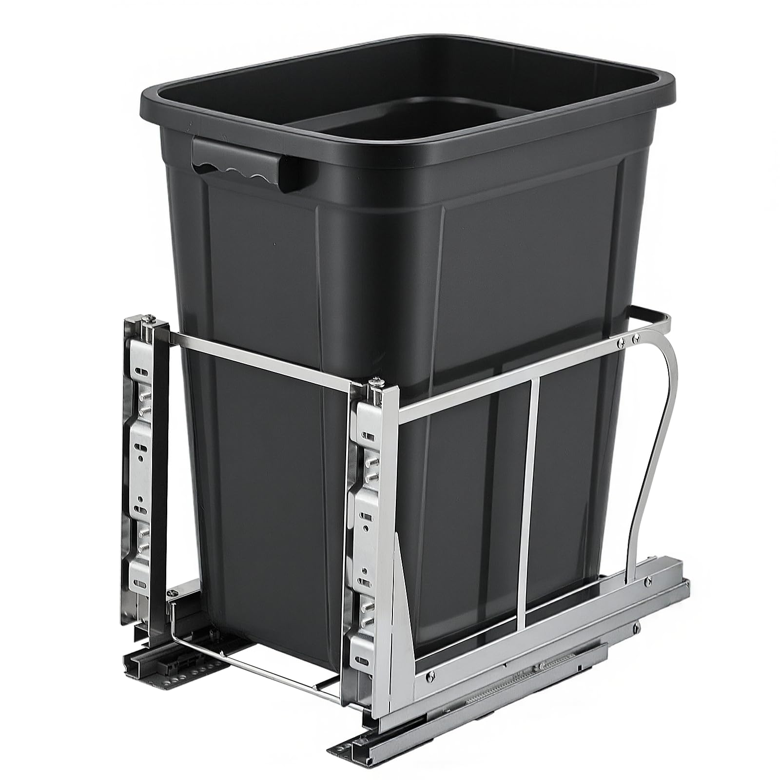 GarveeLife Heavy Duty Pull Out Kitchen Trash Can 40 Quart Soft Close Slides Adjustable Under Cabinet 304 Stainless Steel Single Bin for Garbage Recycling Fits 12W x 18D in 304 Steel Single Bin