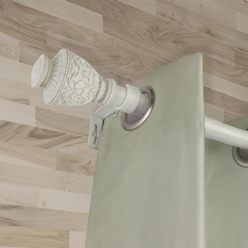 Hart & Harlow LW100-09-66W1 1-in Veronica Faux Wood 66-in to 120-in Pearl white Steel Single curtain rod with Finials