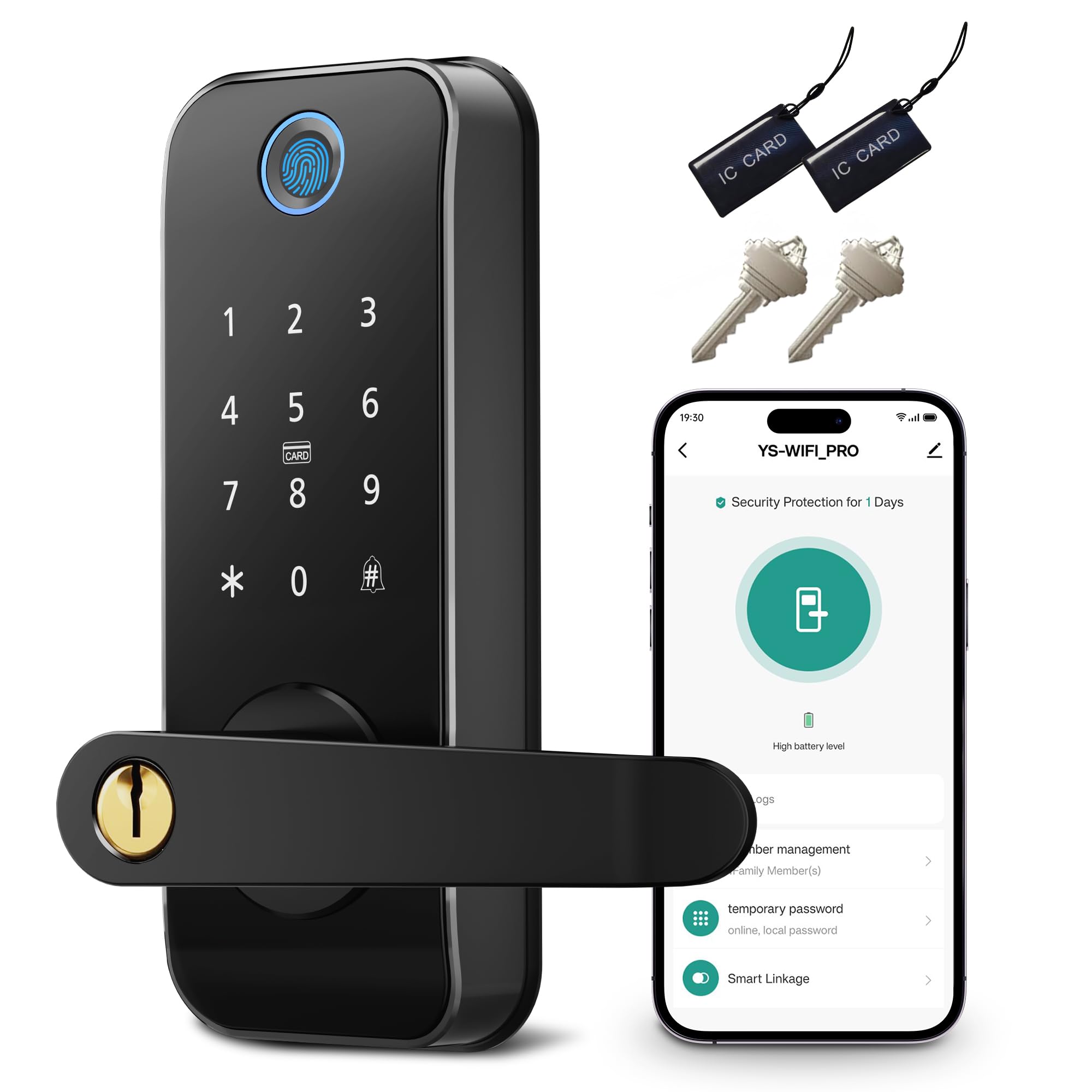 LAIFUCAM Keyless Entry Fingerprint Smart Door Lock with Handle Digital Electronic Lock with Touchscreen Keypad Electric Door Knob for Exterior #LLA0803A209