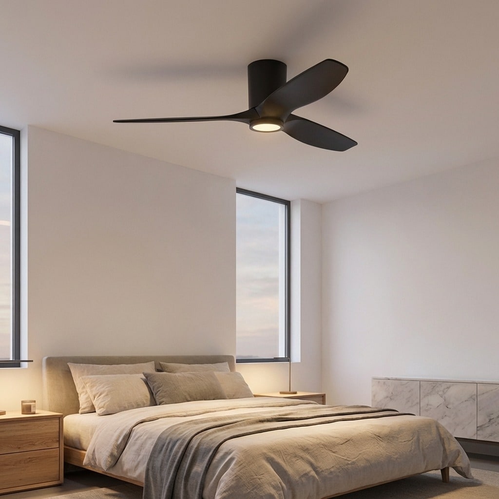 Generation Lighting Seyra 52-in Midnight Black LED Covered Outdoor Flush Mount Ceiling Fan With Light and Remote Control Included Sansujyuku sansujyuku.com