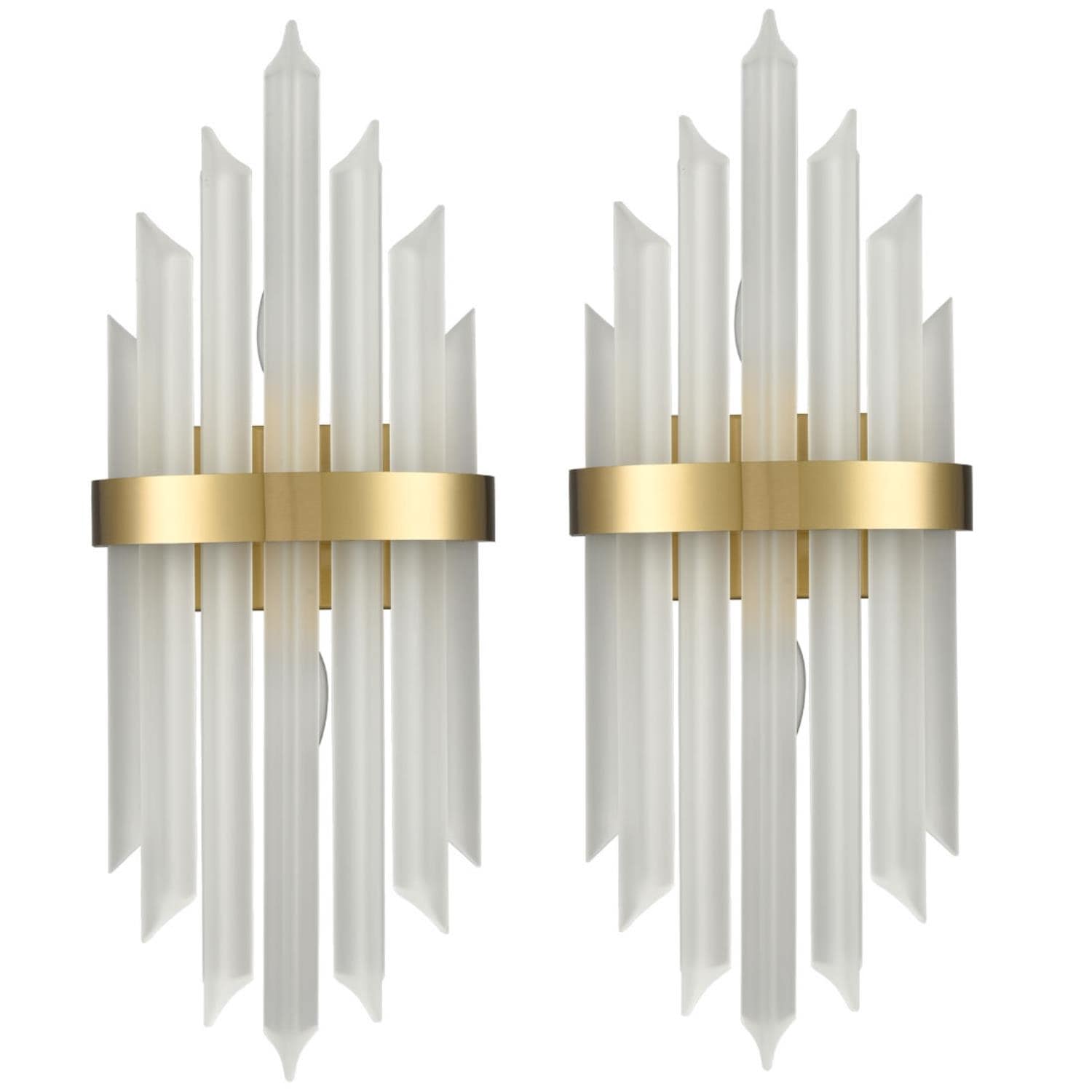 Modern Gold Crystal Frosted Glass Wall Sconces Set of Two