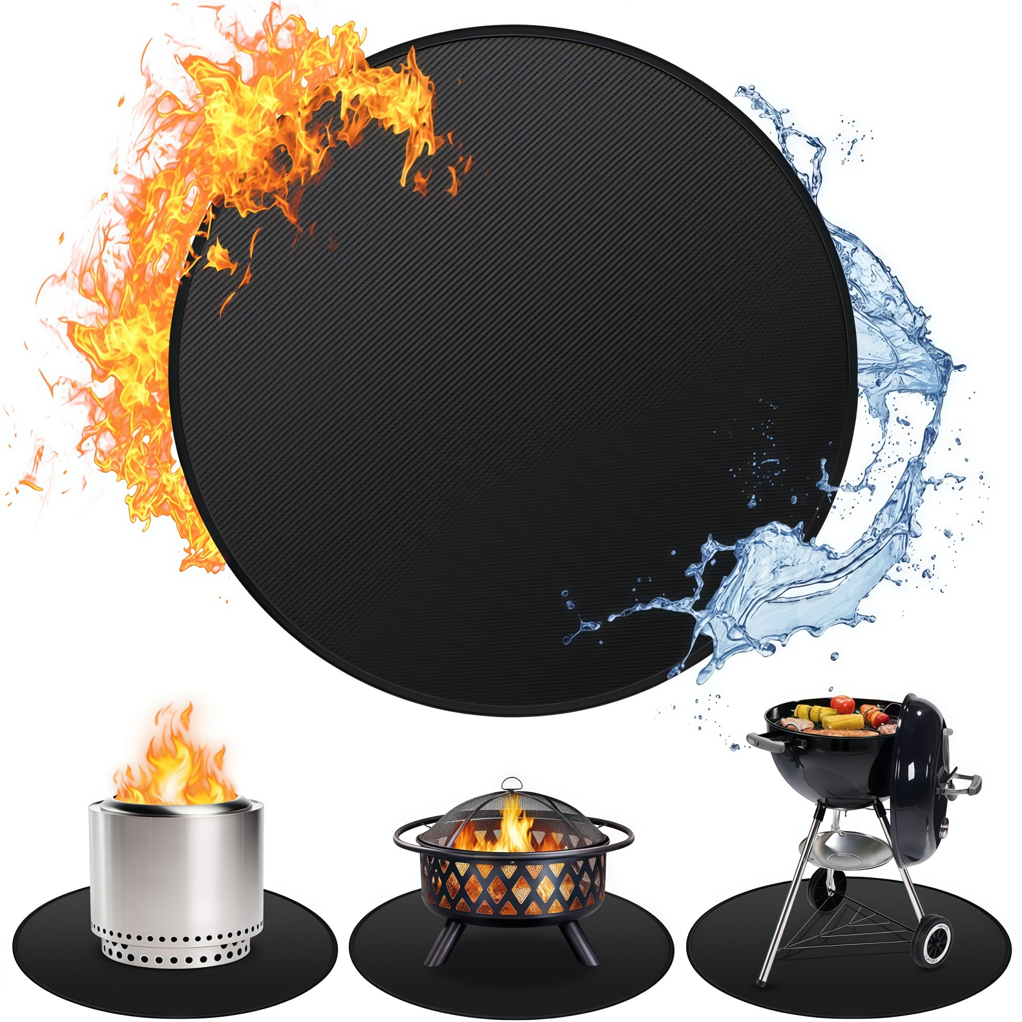 48in Round Double-Sided Fireproof Gray Grill Mat Deck Patio Protector