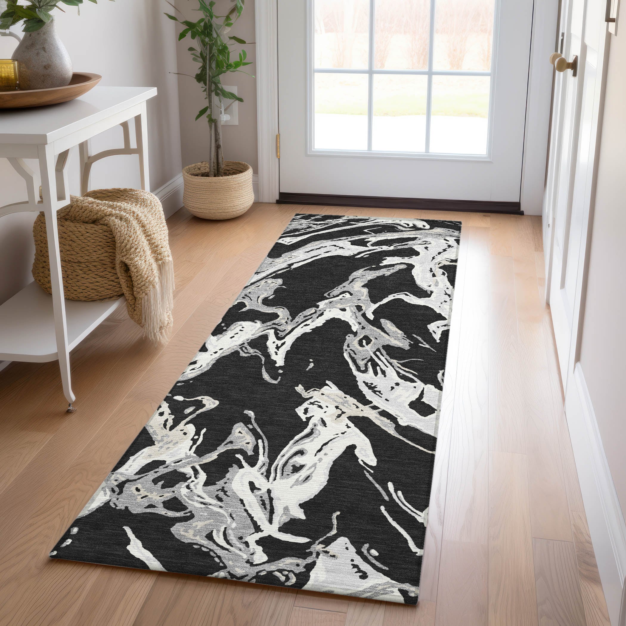 Addison Rugs ACN1035BK2X8 Chantille ACN1035BK 2 x 7 (ft) Polyester Black Rectangular Indoor/Outdoor Geometric Machine washable Runner rug