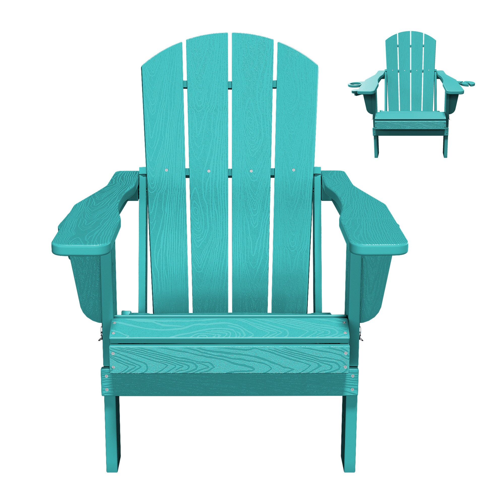 JEAREY ZDY-PE-TB Folding HDPE Plastic Adirondack Chair With Cup Holder Tiffany Blue HDPE Frame Stationary Adirondack Chair with Slat Seat